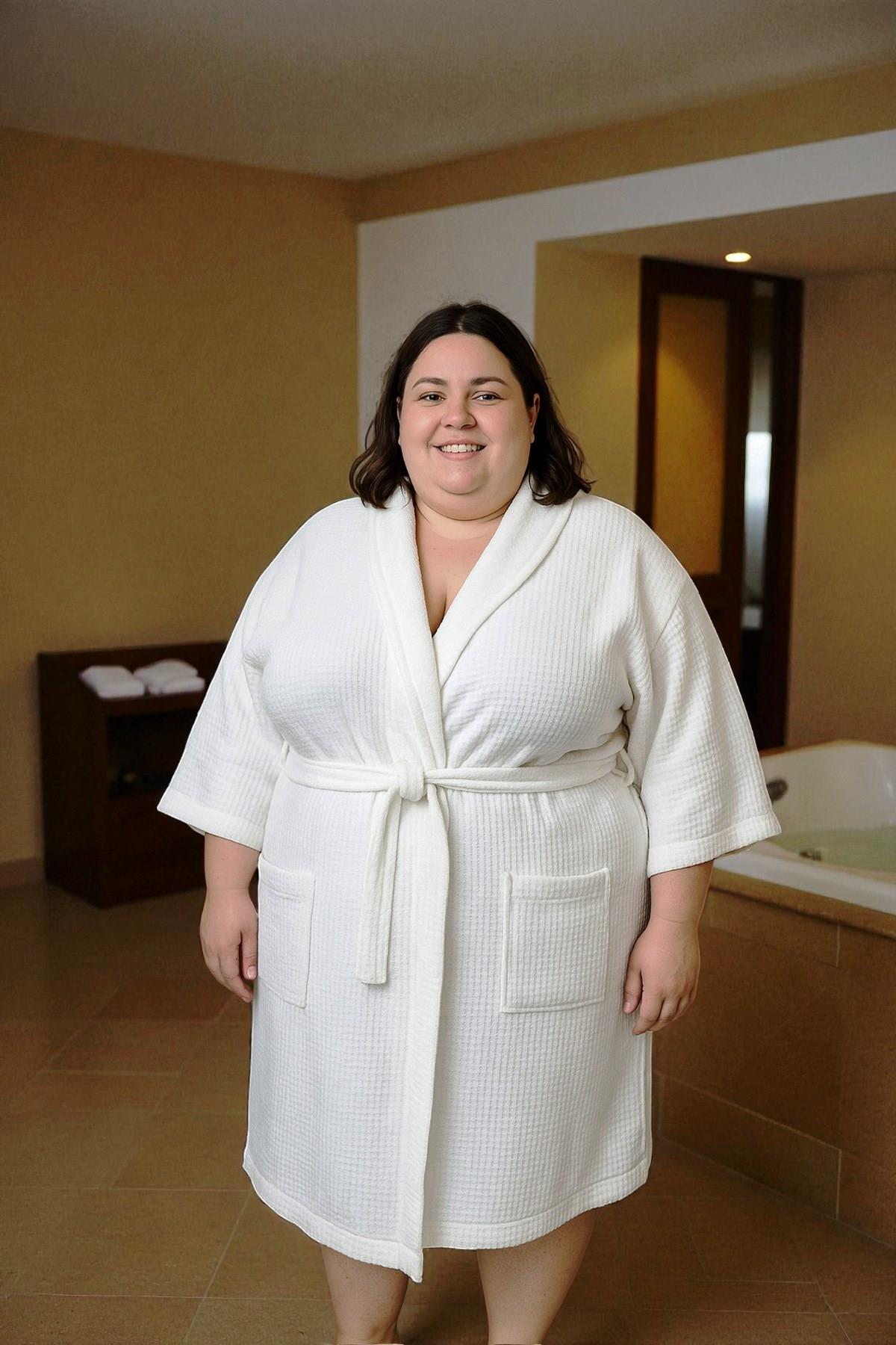 Luna Kadın Büyük Beden Beyaz Pamuklu Bornoz