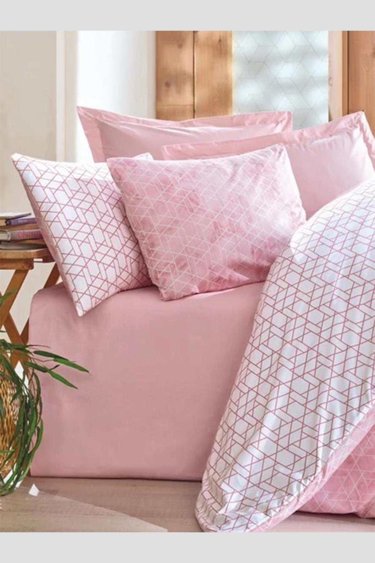 Minimal Çift Kişilik Nevresim Takımı Best Pembe, %100 Pamuk Ranforce 57 Tel Kumaş.