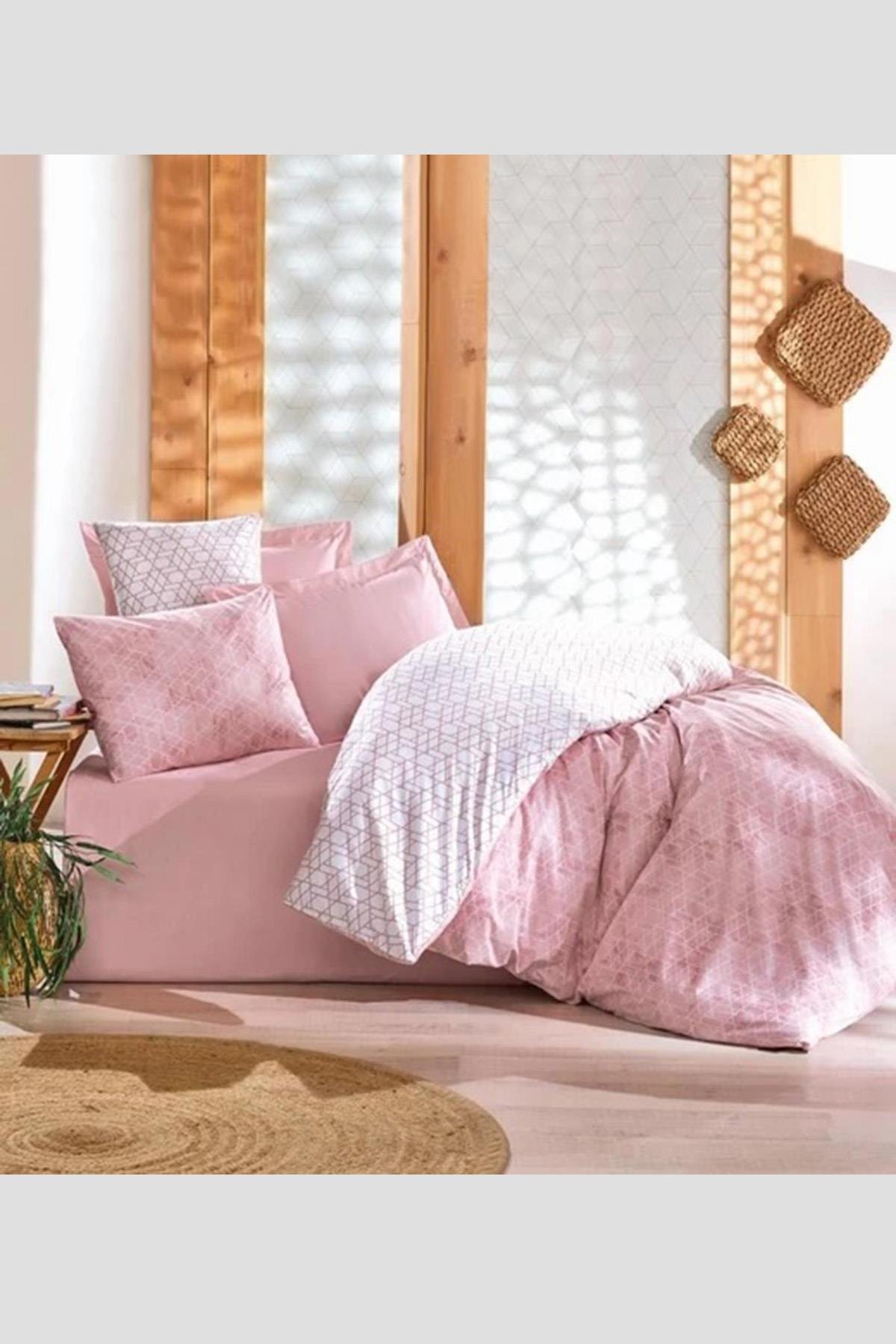 Minimal Çift Kişilik Nevresim Takımı Best Pembe, %100 Pamuk Ranforce 57 Tel Kumaş.