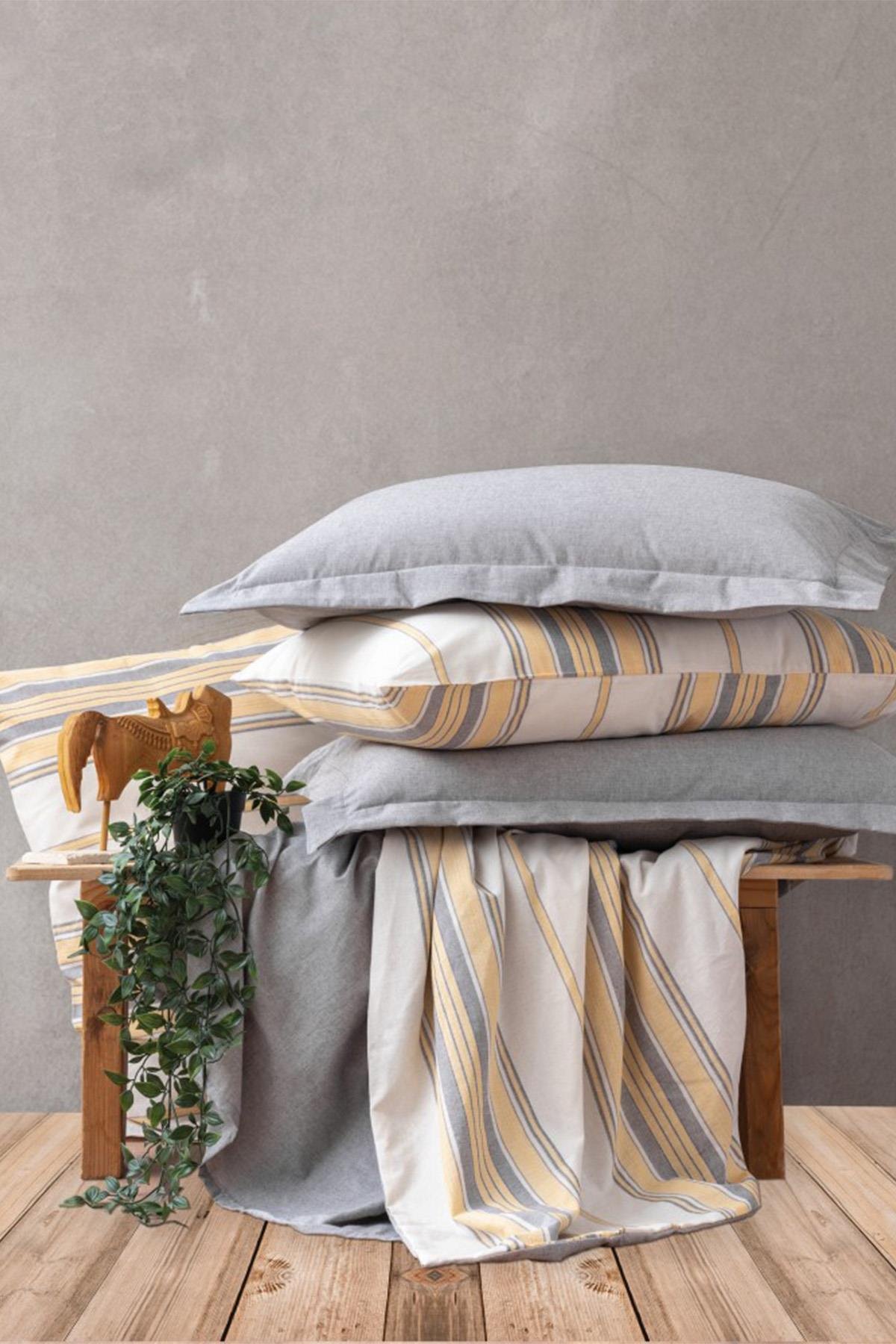 Natureforce İpliği Boyalı Çift Kişilik Nevresim Takımı Tribus Sarı