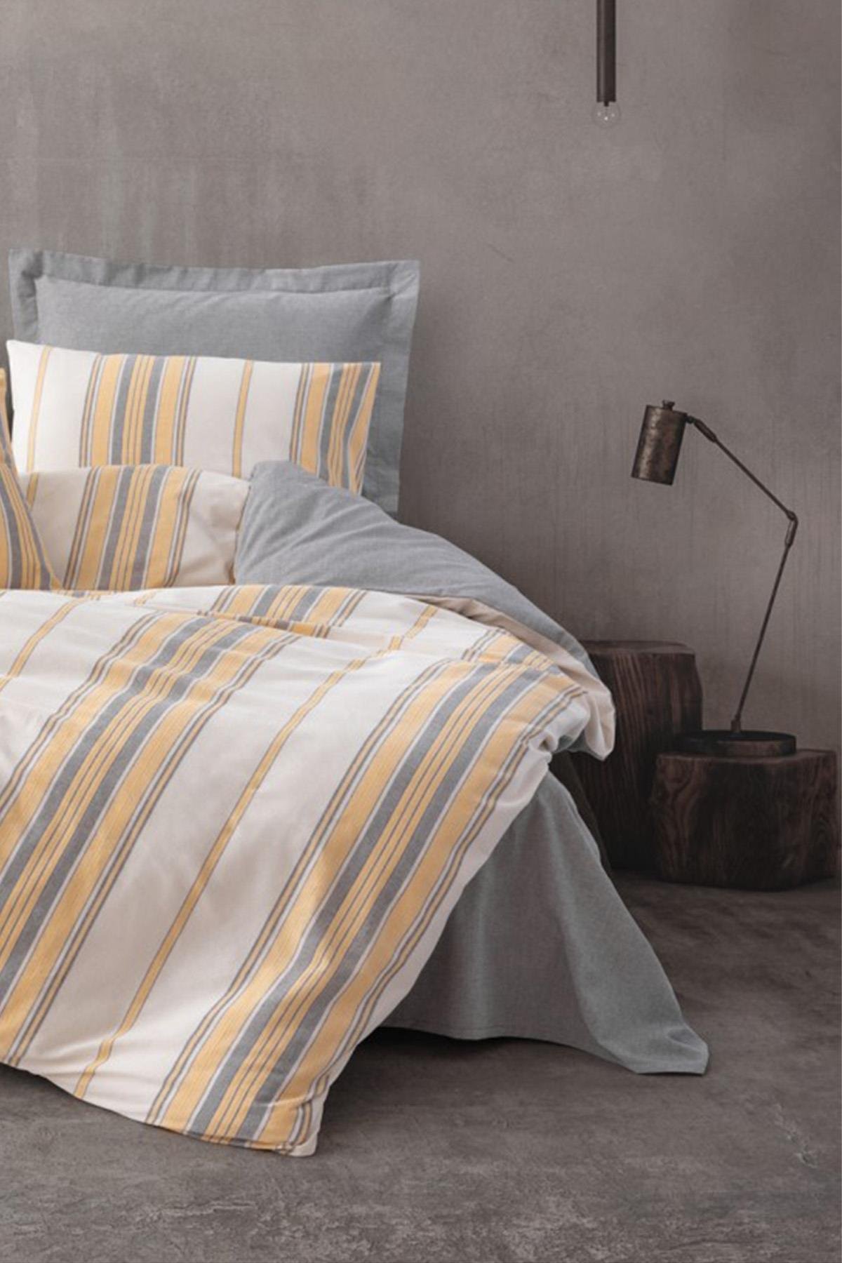 Natureforce İpliği Boyalı Çift Kişilik Nevresim Takımı Tribus Sarı