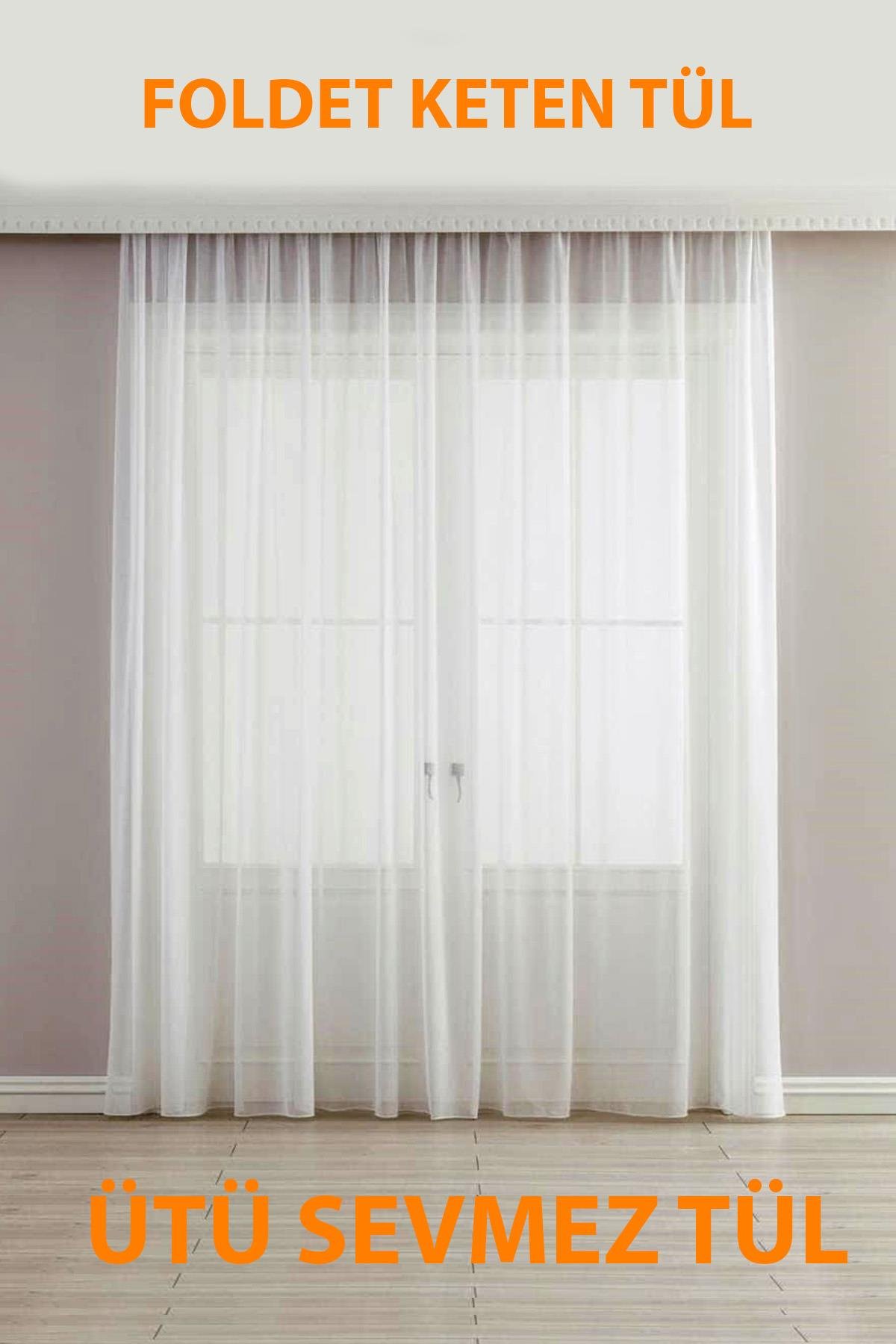 Naturel Foldet Keten Tül Perde Ekru