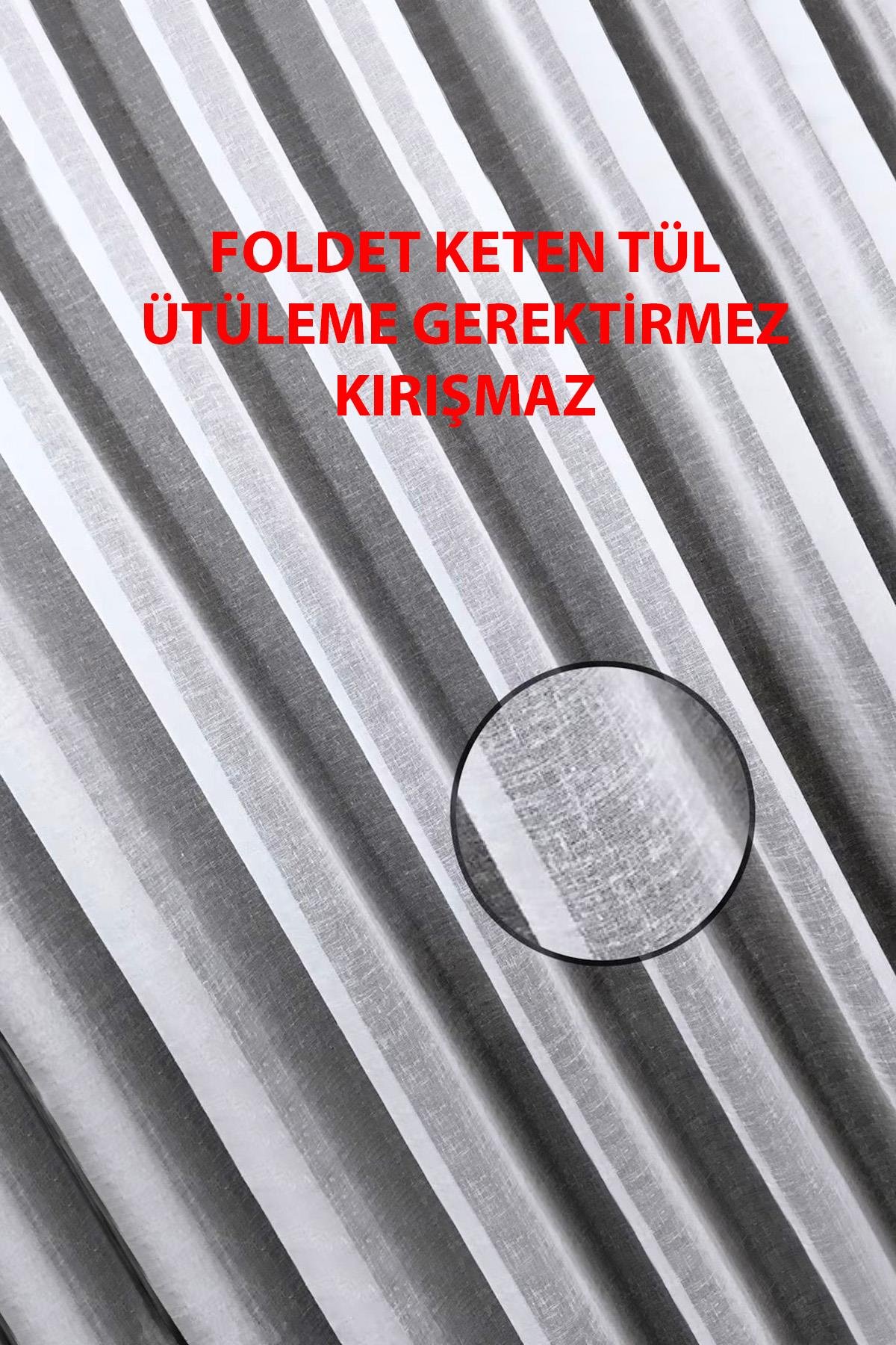 Naturel Foldet Keten Tül Perde Ekru