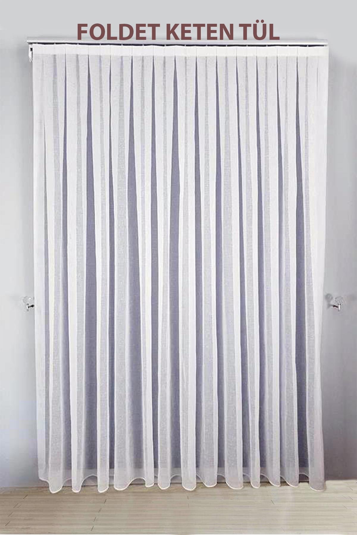 Naturel Foldet Keten Tül Perde Ekru