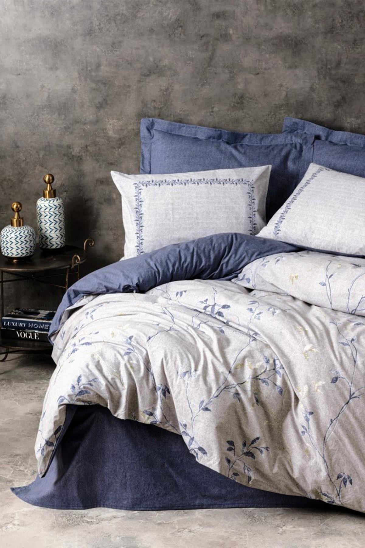 Nitsa Lacivert Çift Kişilik Nevresim Takımı - %100 Pamuk Ranforce 30/1 57 Tel