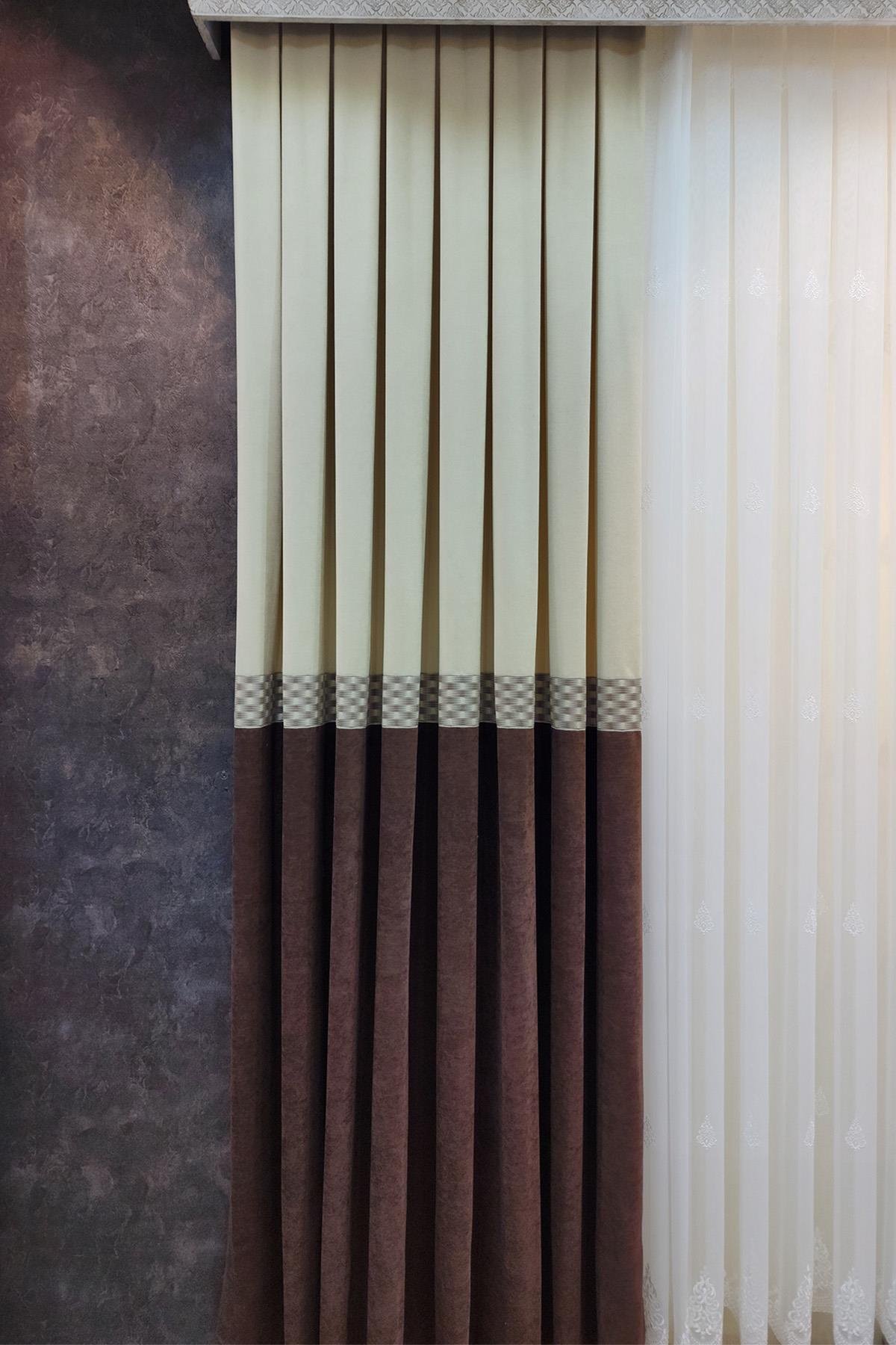 Pera Pano Fon Perde Krem Kahverengi Renk