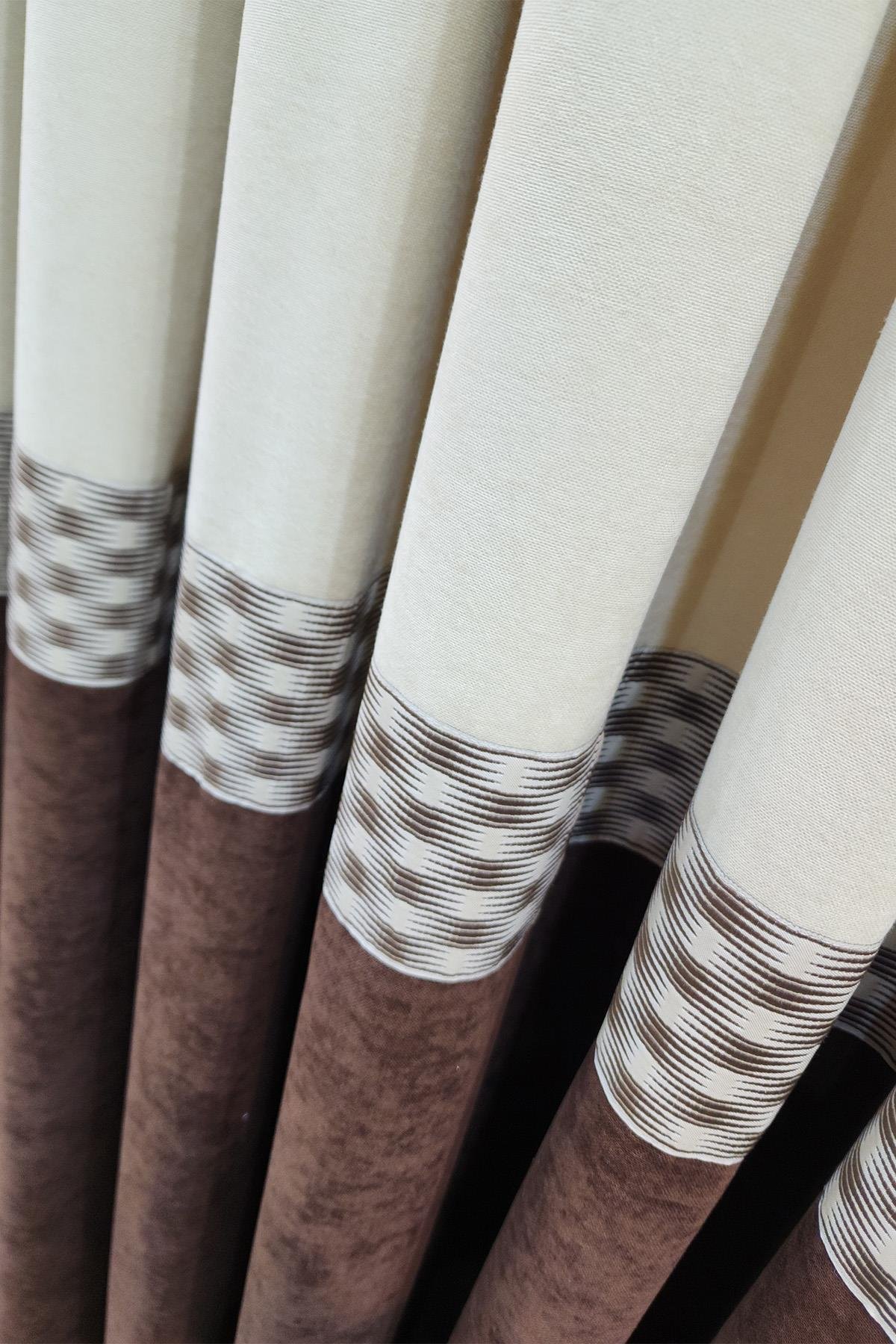 Pera Pano Fon Perde Krem Kahverengi Renk