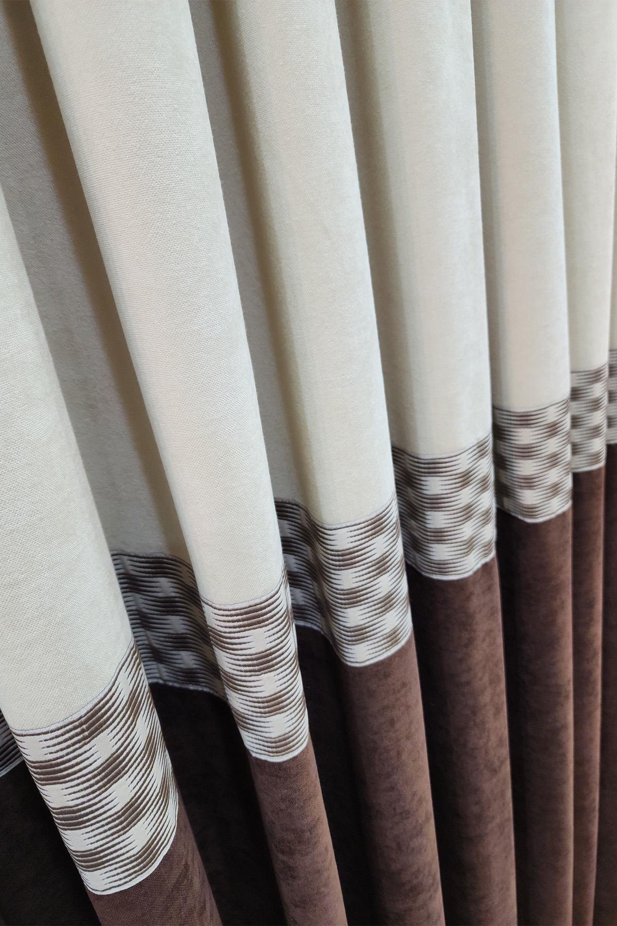 Pera Pano Fon Perde Krem Kahverengi Renk