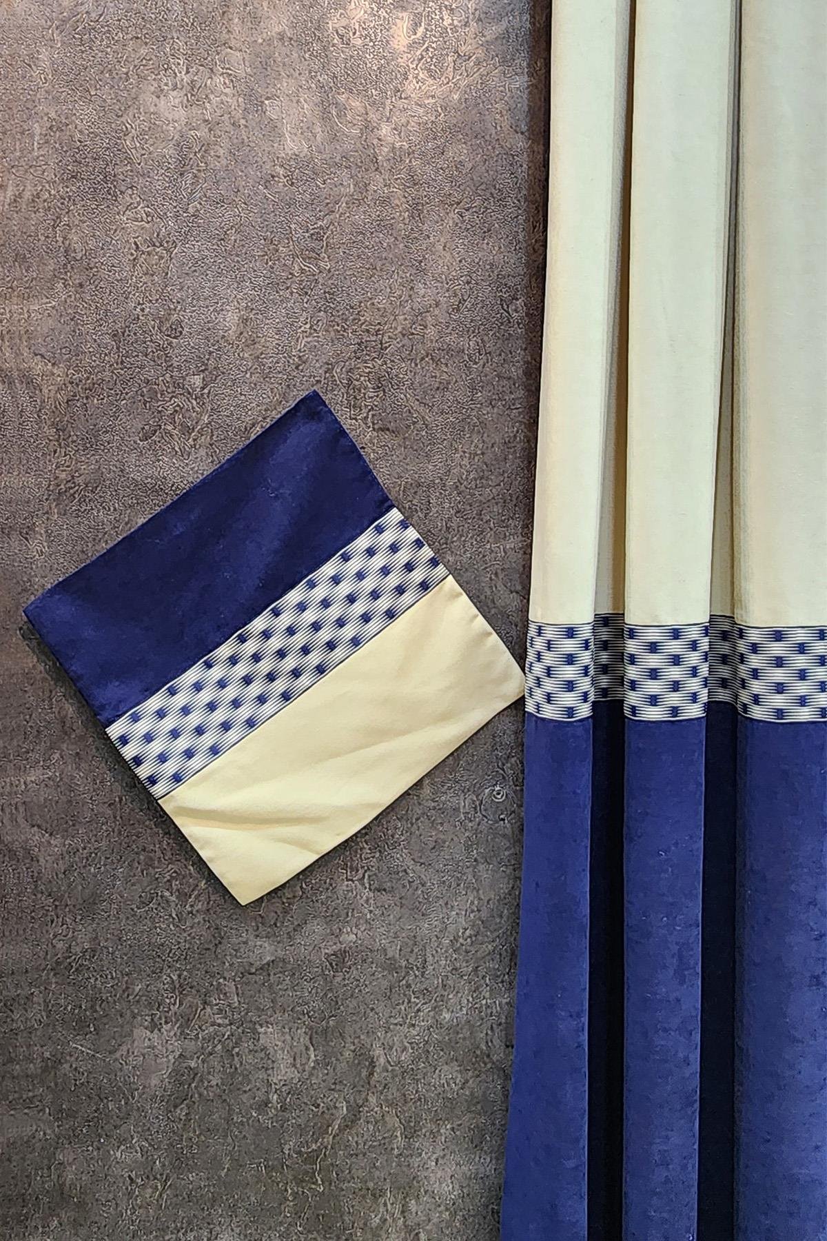 Pera Pano Fon Perde Krem Lacivert Renk