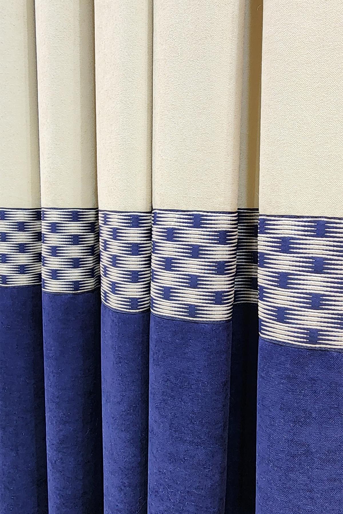 Pera Pano Fon Perde Krem Lacivert Renk