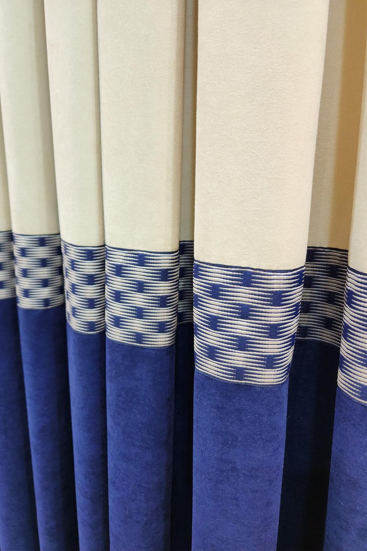 Pera Pano Fon Perde Krem Lacivert Renk