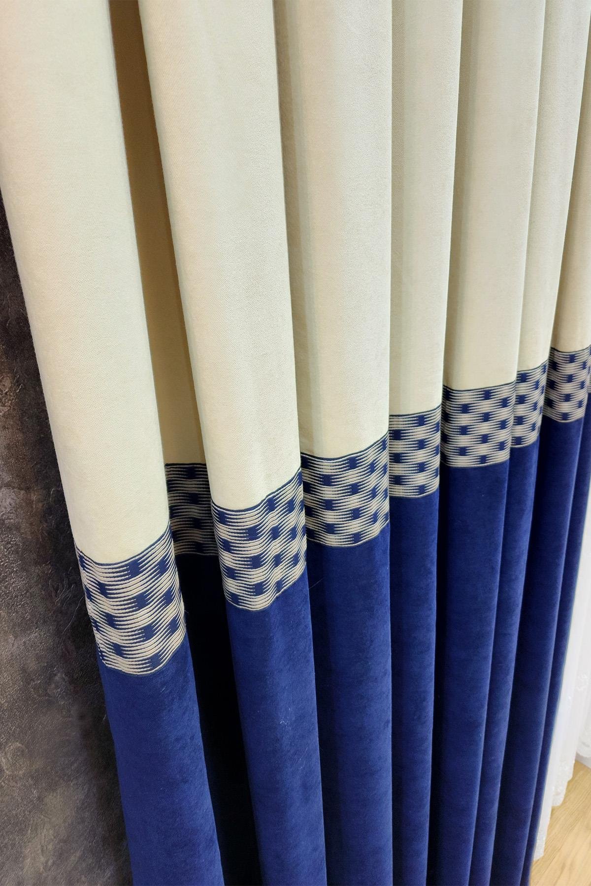 Pera Pano Fon Perde Krem Lacivert Renk