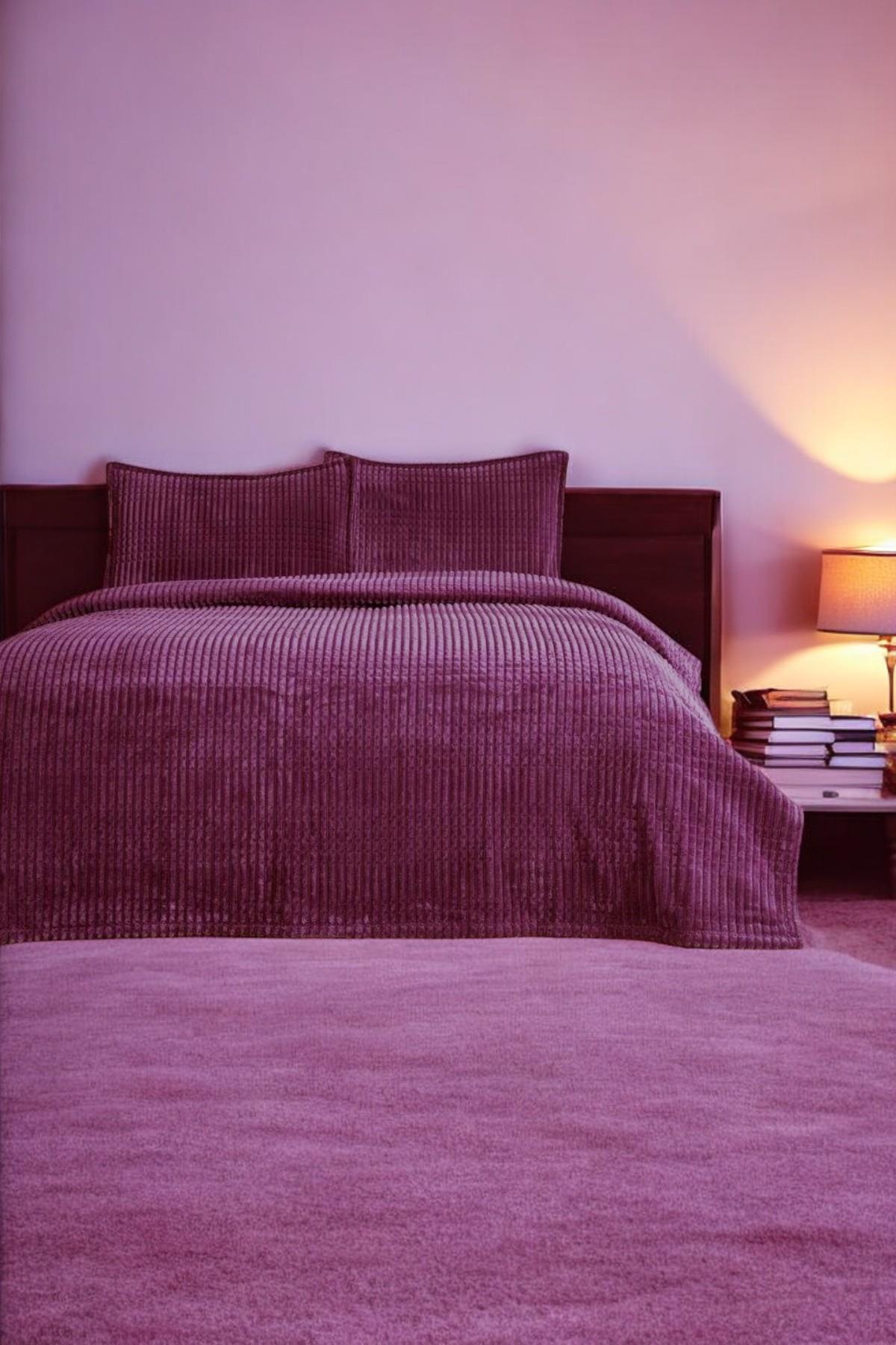 Piramit Battaniye Çift Kişilik Mürdüm Renk 220x240cm