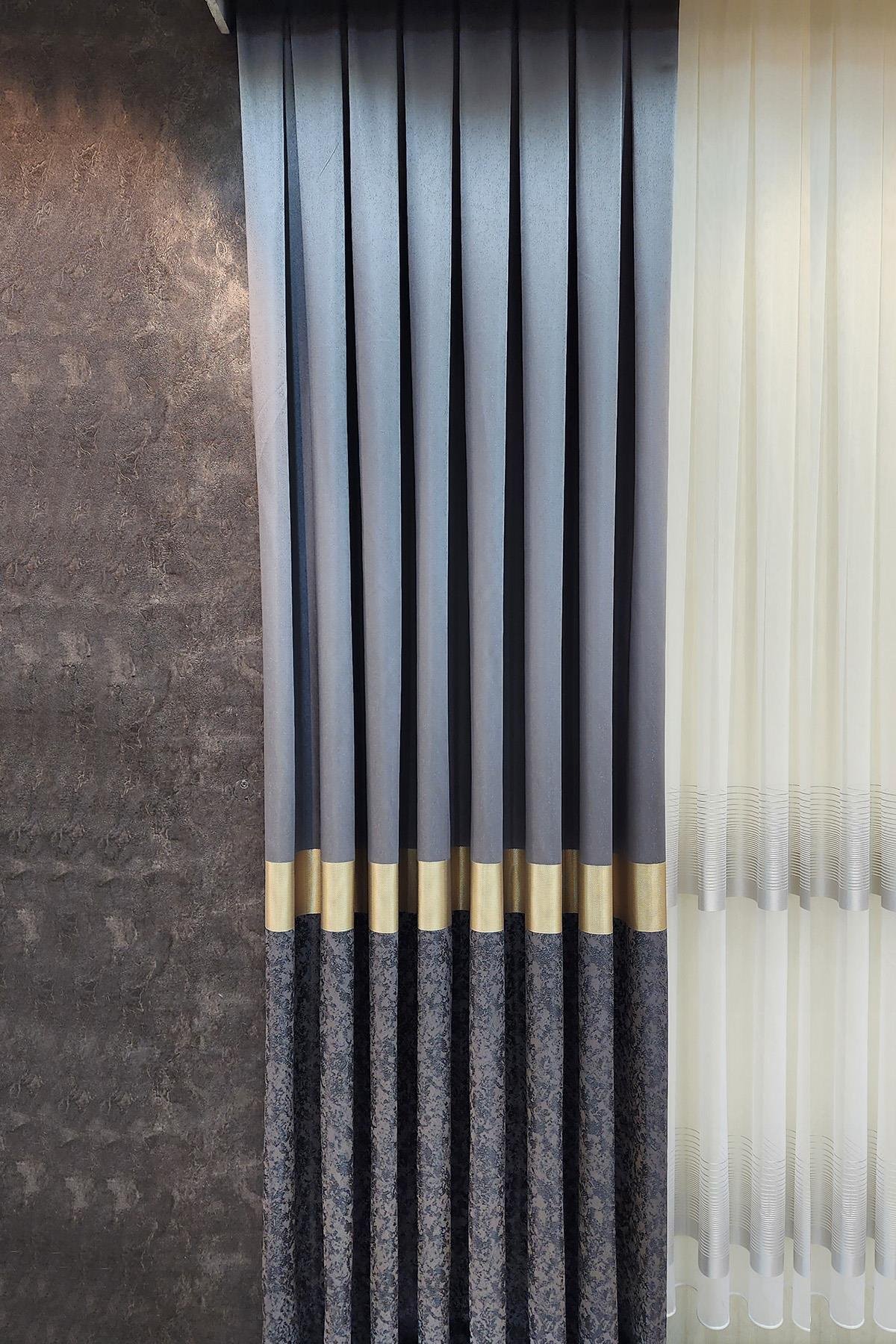 Regnum Pano Fon Perde Antrasit Gri Gold Renk