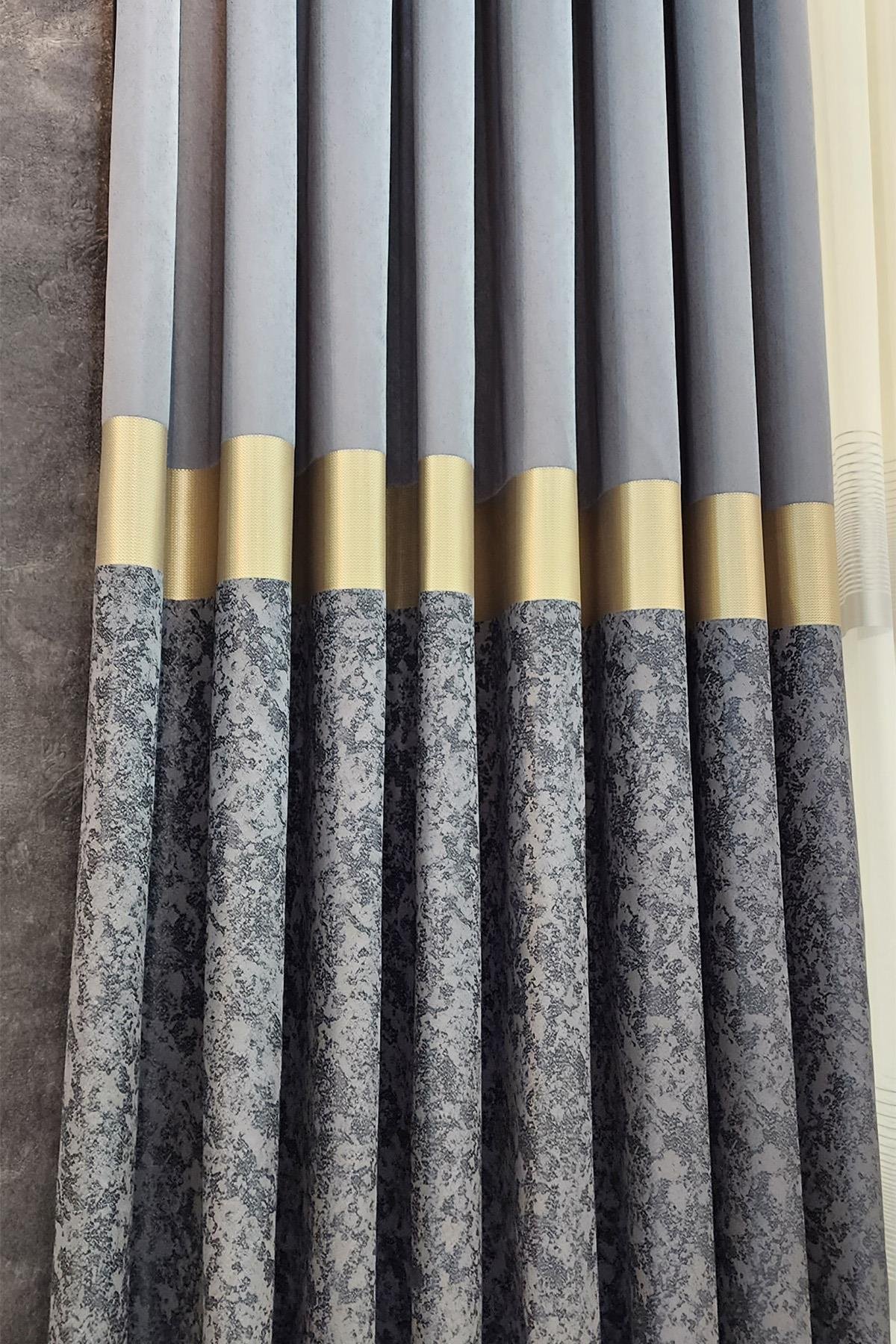 Regnum Pano Fon Perde Antrasit Gri Gold Renk