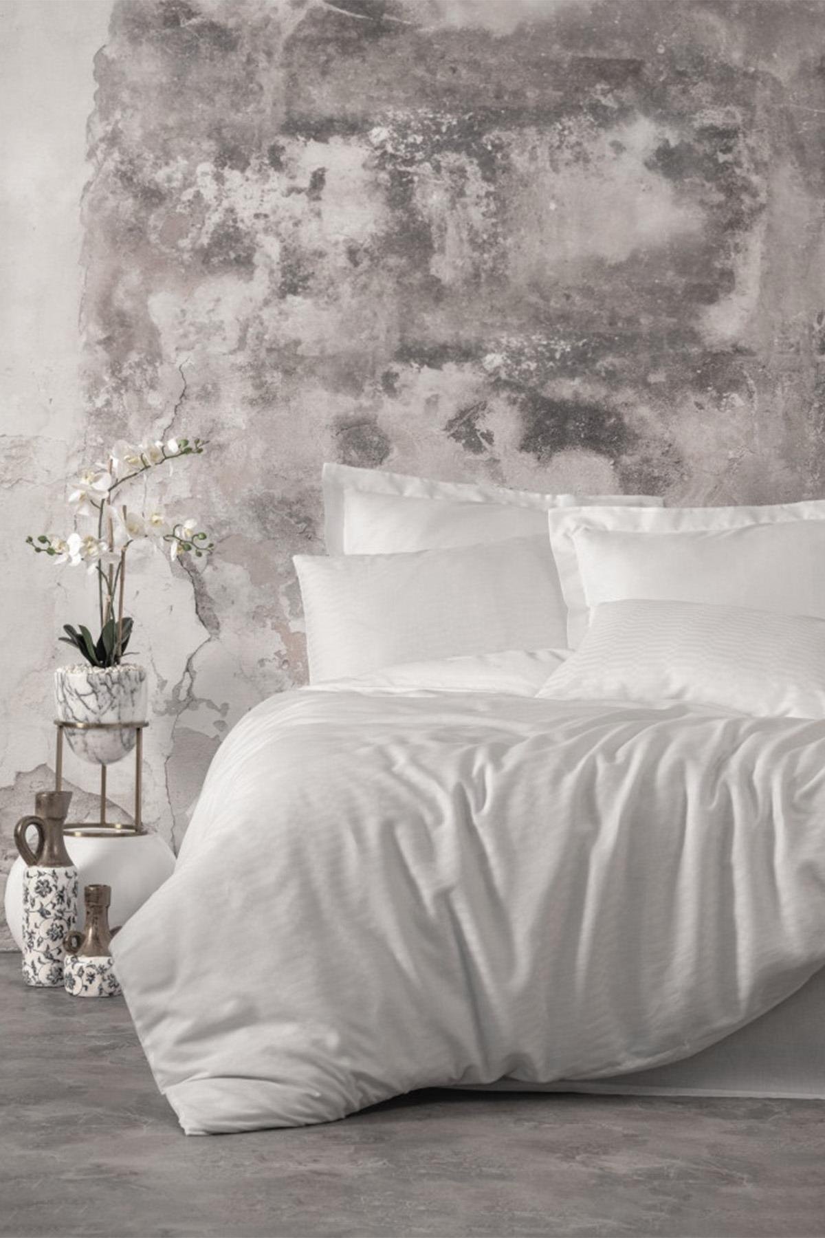 Smart Bambu Saten Çift Kişilik Nevresim Takımı Beyaz