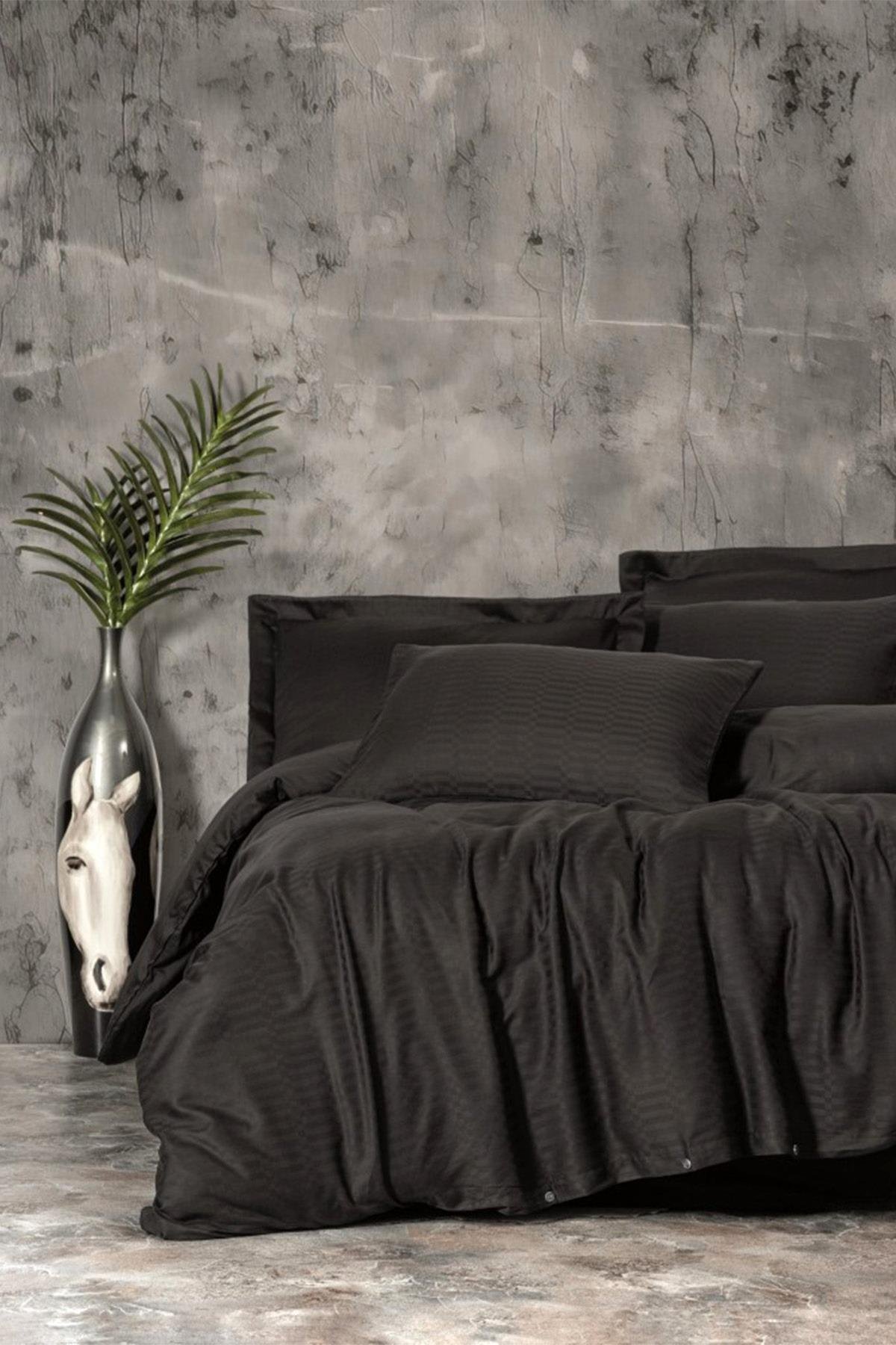 Smart Bambu Saten Çift Kişilik Nevresim Takımı Siyah