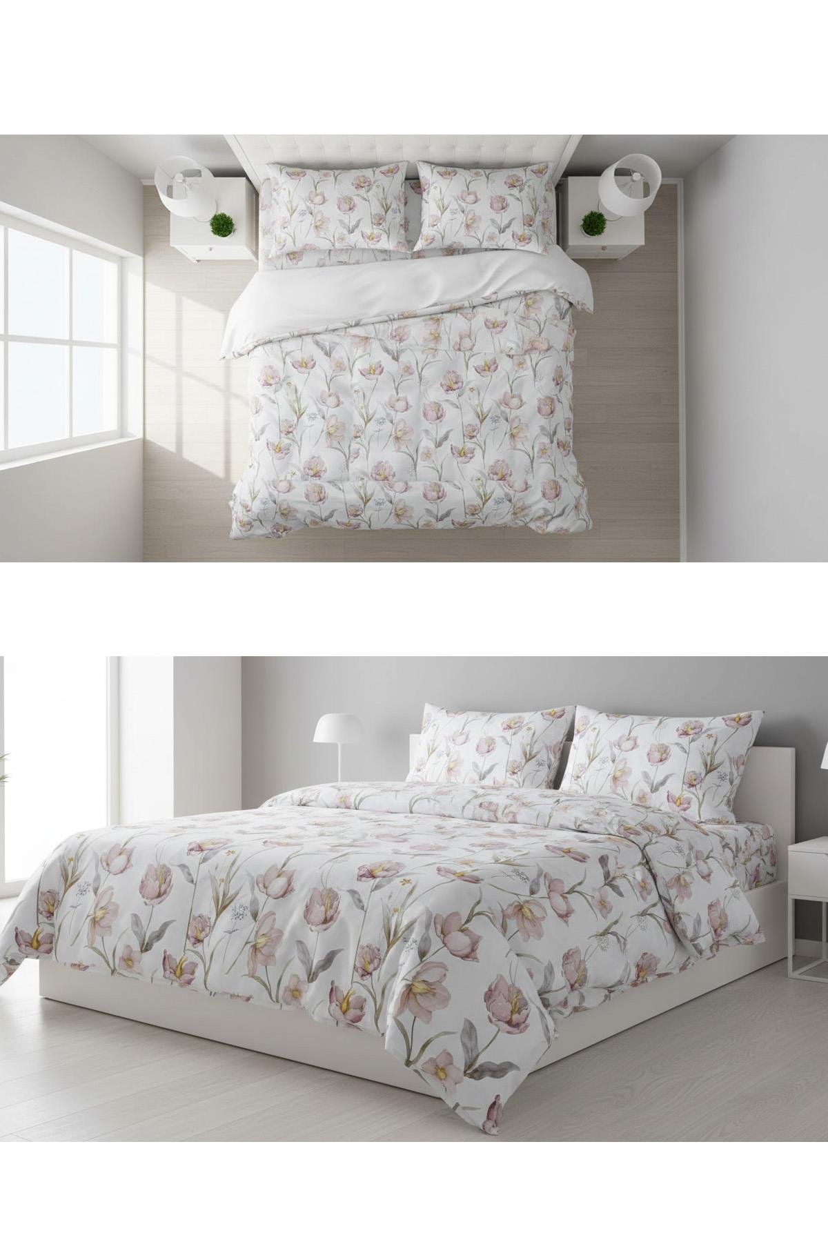 Soft Çiçek Bahçesi Çift Kişilik %100 Pamuk Nevresim Takımı
