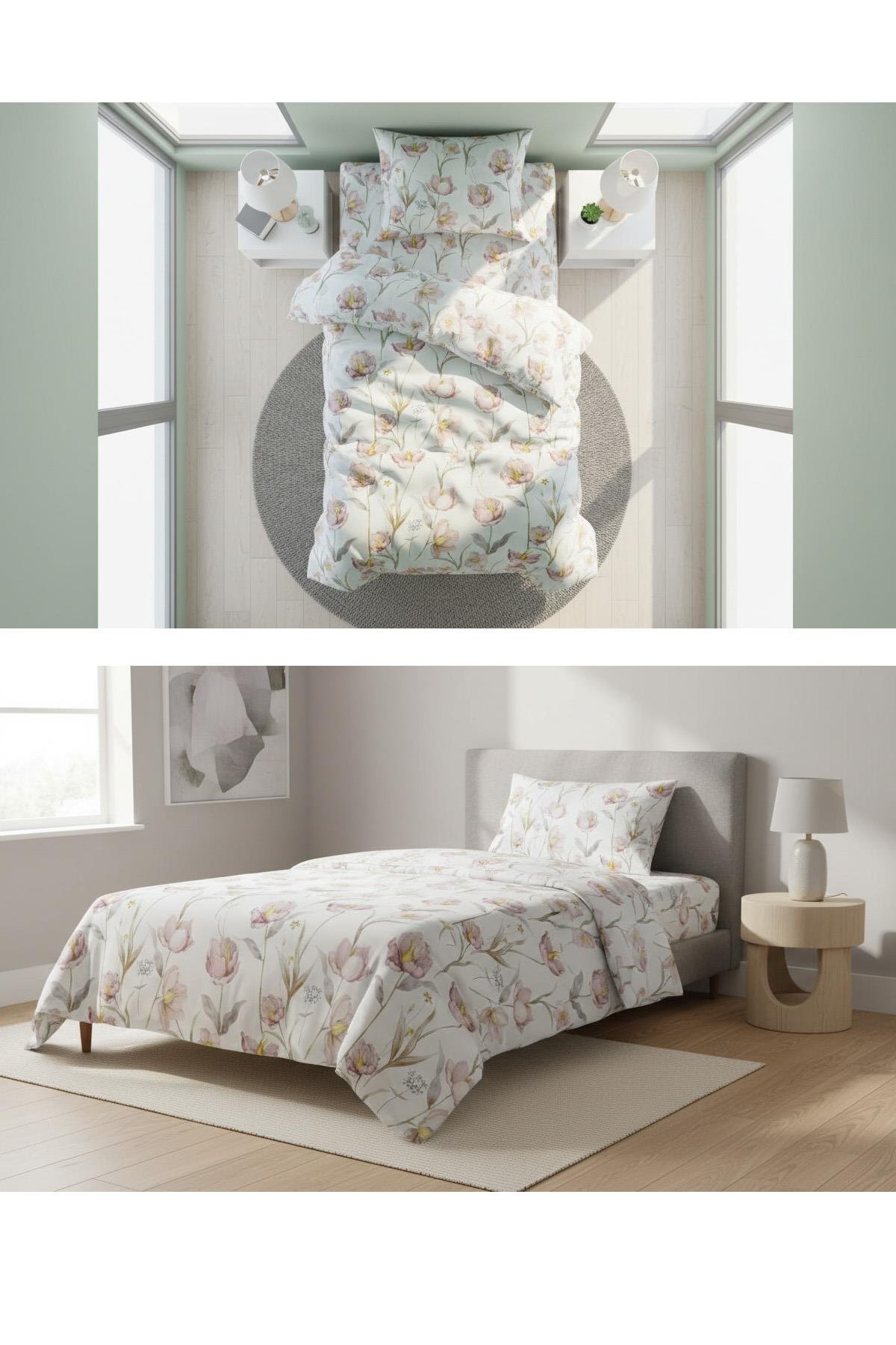 Soft Çiçek Bahçesi Tek Kişilik %100 Pamuk Nevresim Takımı