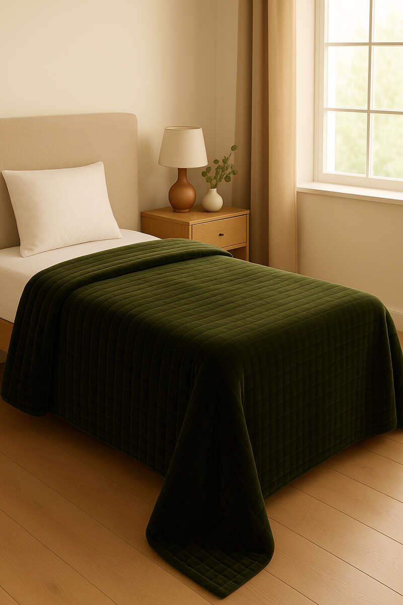 Softline Haki Çizgili Yumuşak ve Hafif Battaniye 150x200 cm (Tek Kişilik)