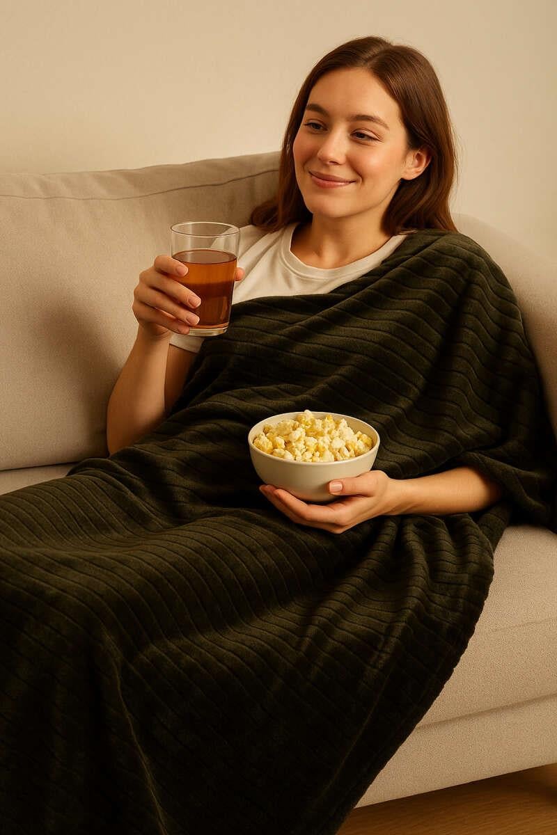 Softline Haki Çizgili Yumuşak ve Hafif Battaniye 150x200 cm (Tek Kişilik)