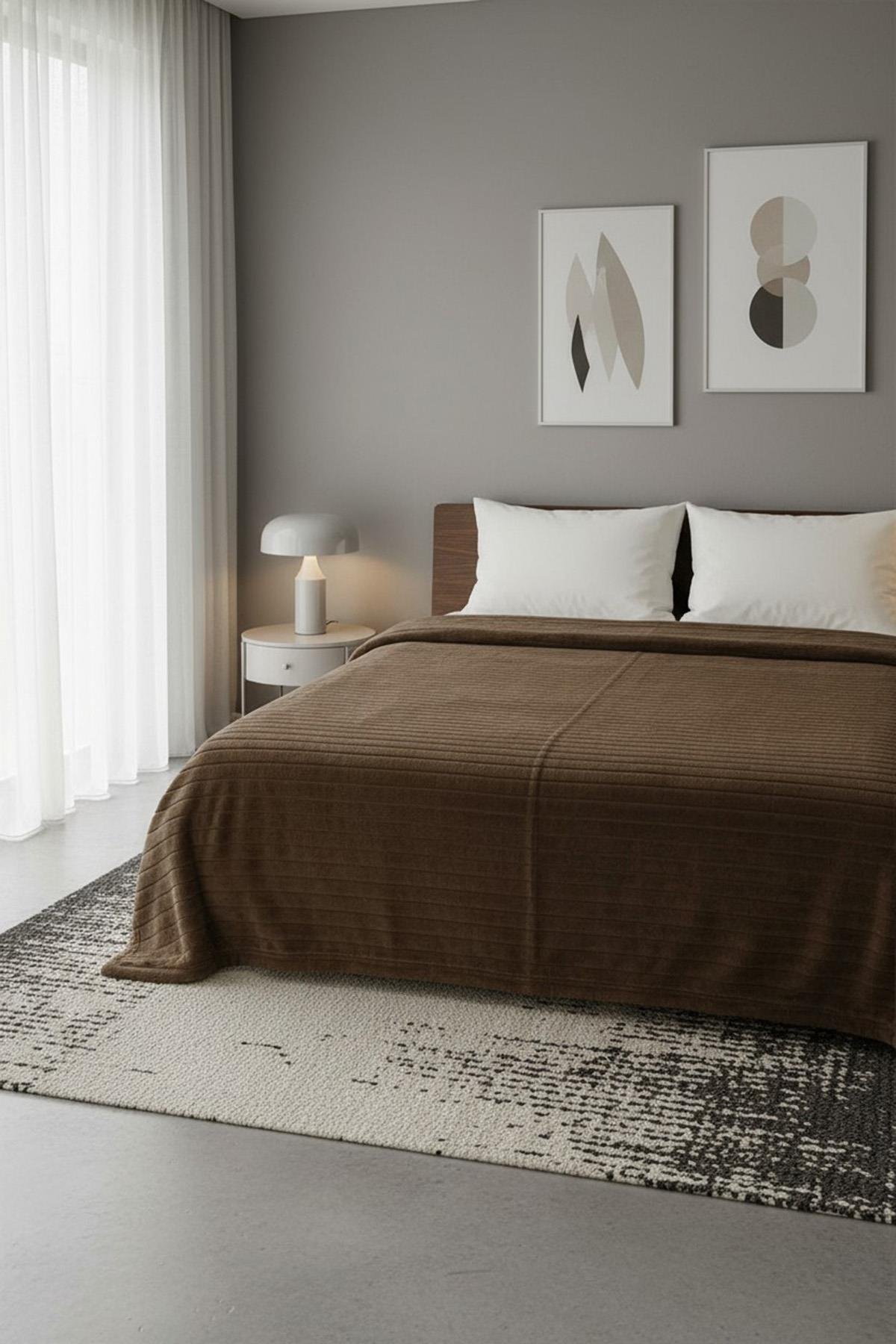 Softline Kahverengi Çizgili Yumuşak ve Hafif Battaniye 200x220 cm (Çift Kişilik)