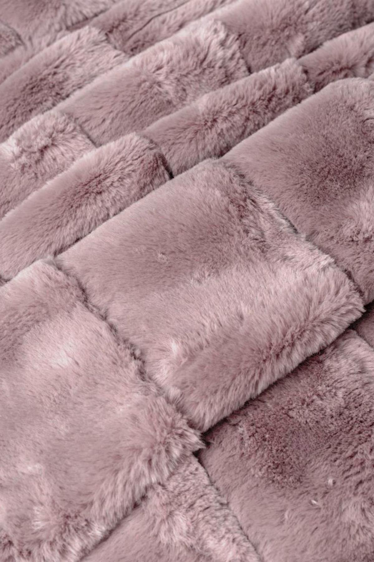 Trim Çift Kişilik Kürk Battaniyeli Nevresim Takımı Suave Pudra