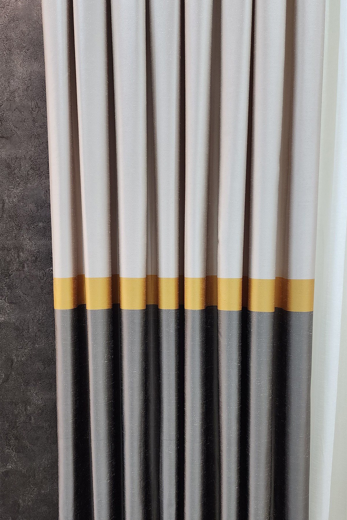 Vita Fon Perde Krem Gold Taş Vizon Renk