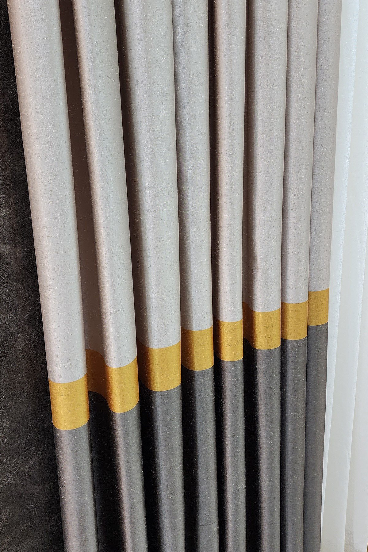 Vita Fon Perde Krem Gold Taş Vizon Renk