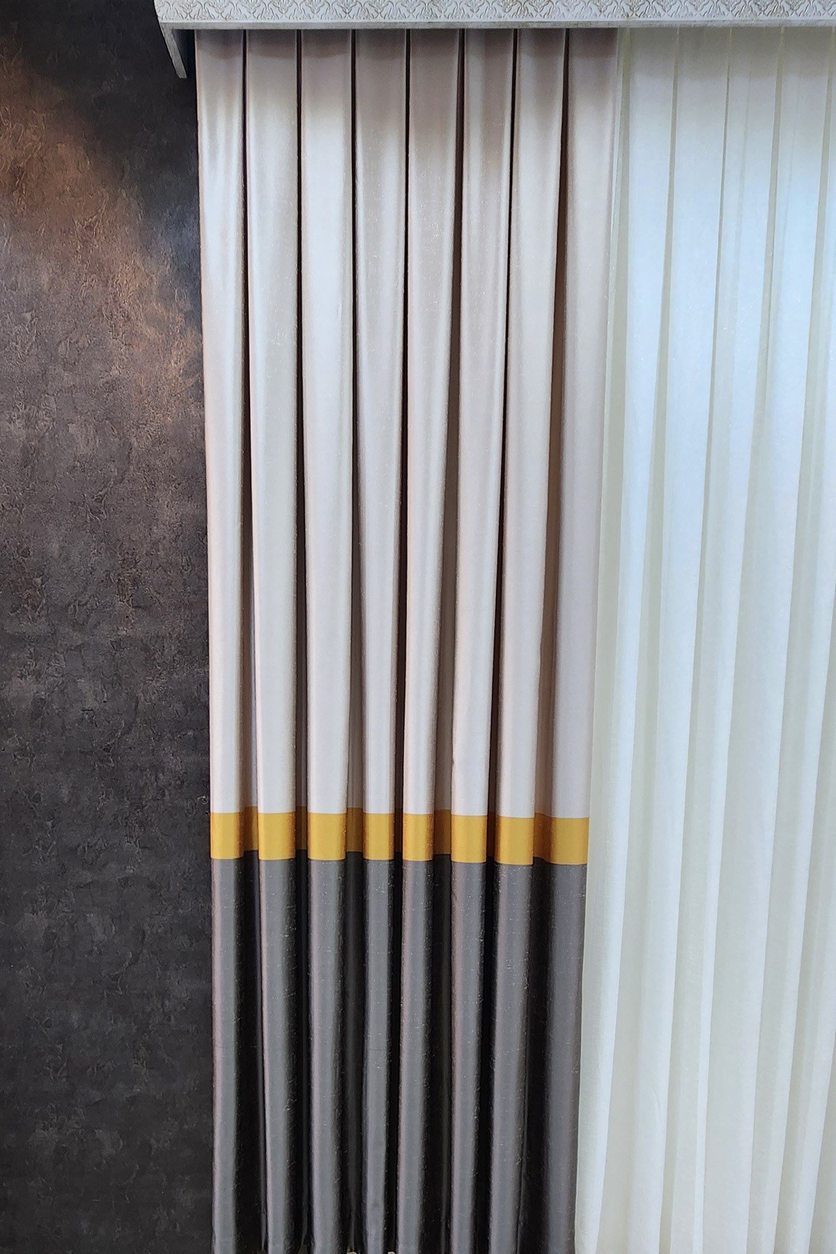 Vita Fon Perde Krem Gold Taş Vizon Renk