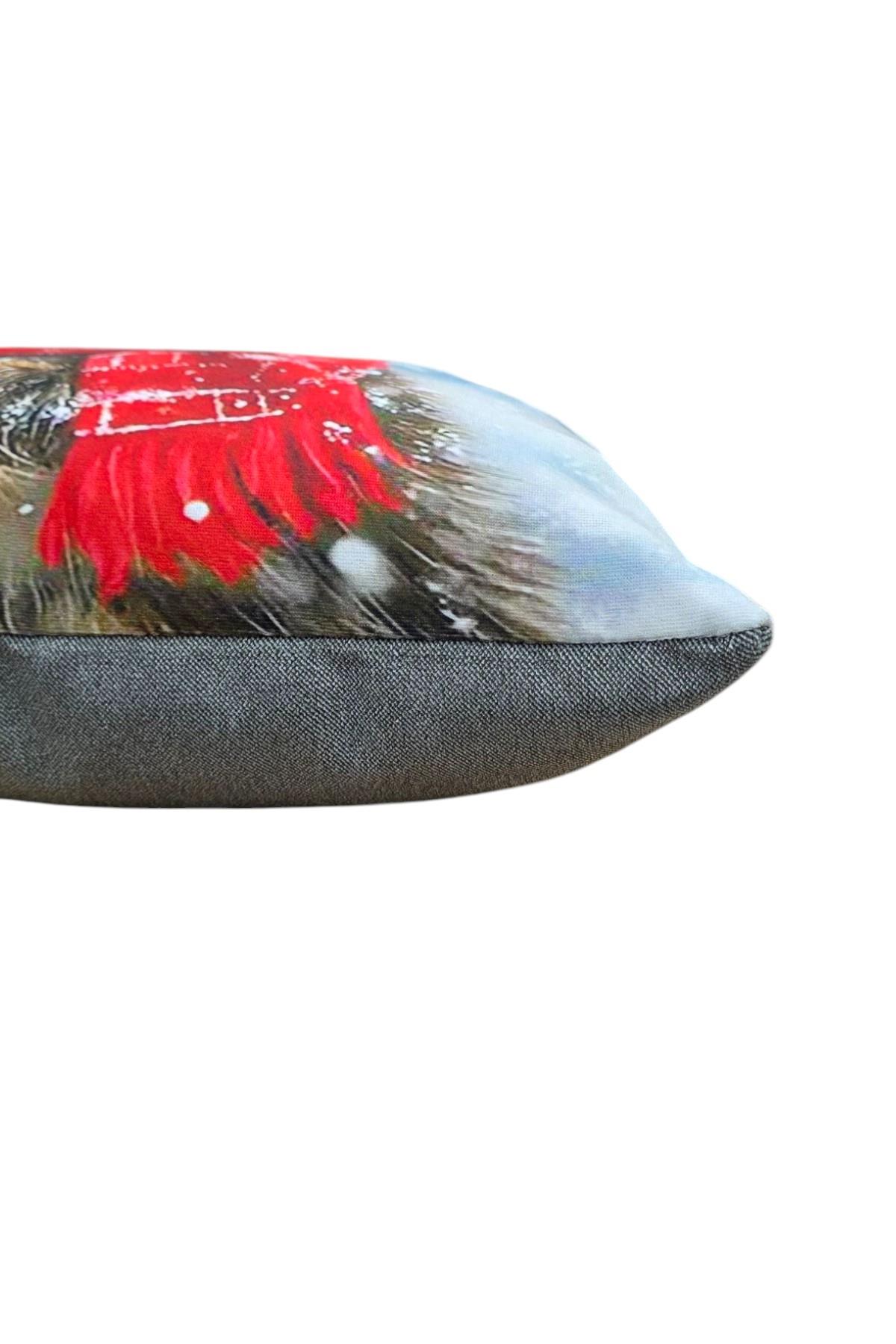 Yılbaşı Temalı Sevimli Kedi Desenli Kırlent Kılıfı 40x40cm