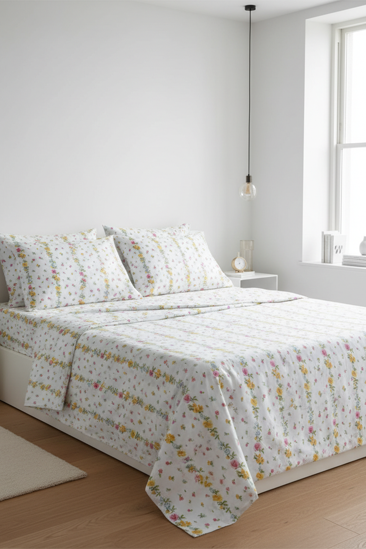 Zarif Çiçek Desenli Çift Kişilik %100 Pamuk Nevresim Takımı 200x220