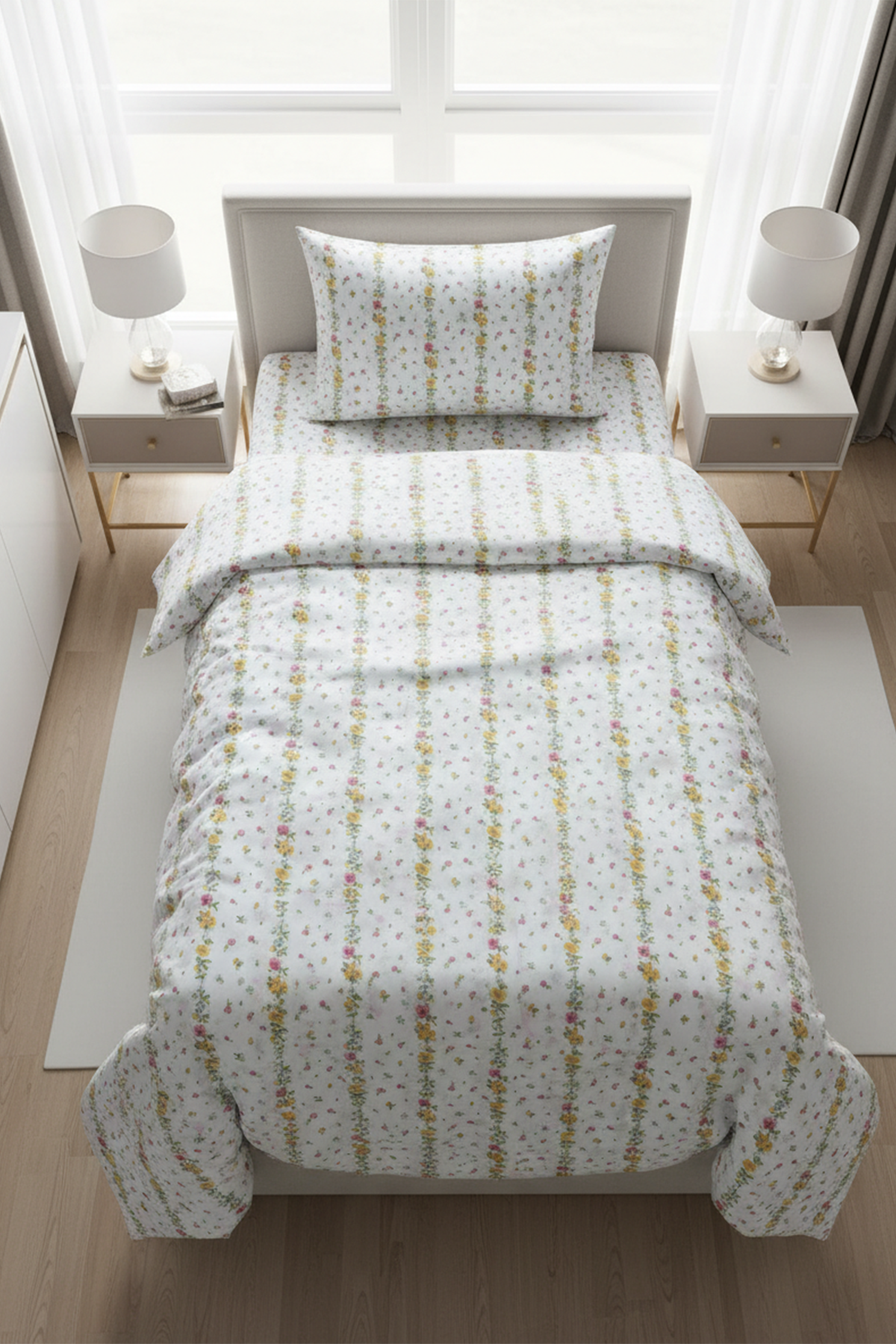 Zarif Çiçek Desenli Tek Kişilik %100 Pamuk Nevresim Takımı 160x220