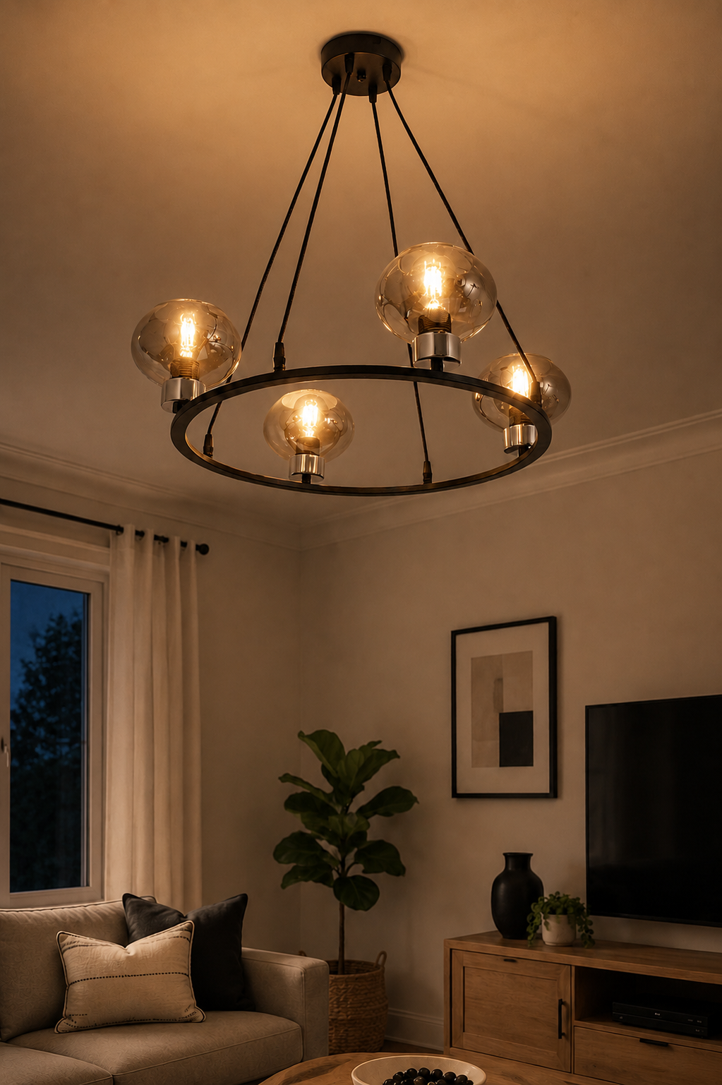Arlo 4 Lü Siyah Avize Füme Camlı Modern Mutfak Yemek Masası Üstü  Yatak odası Salon Avize