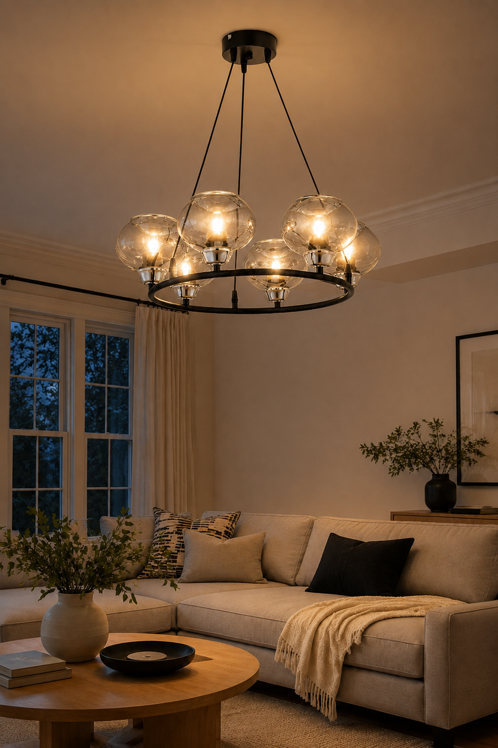 Arlo 6 Lı Siyah Avize Füme Camlı Modern Mutfak Yemek Masası Üstü  Yatak odası Salon Avize