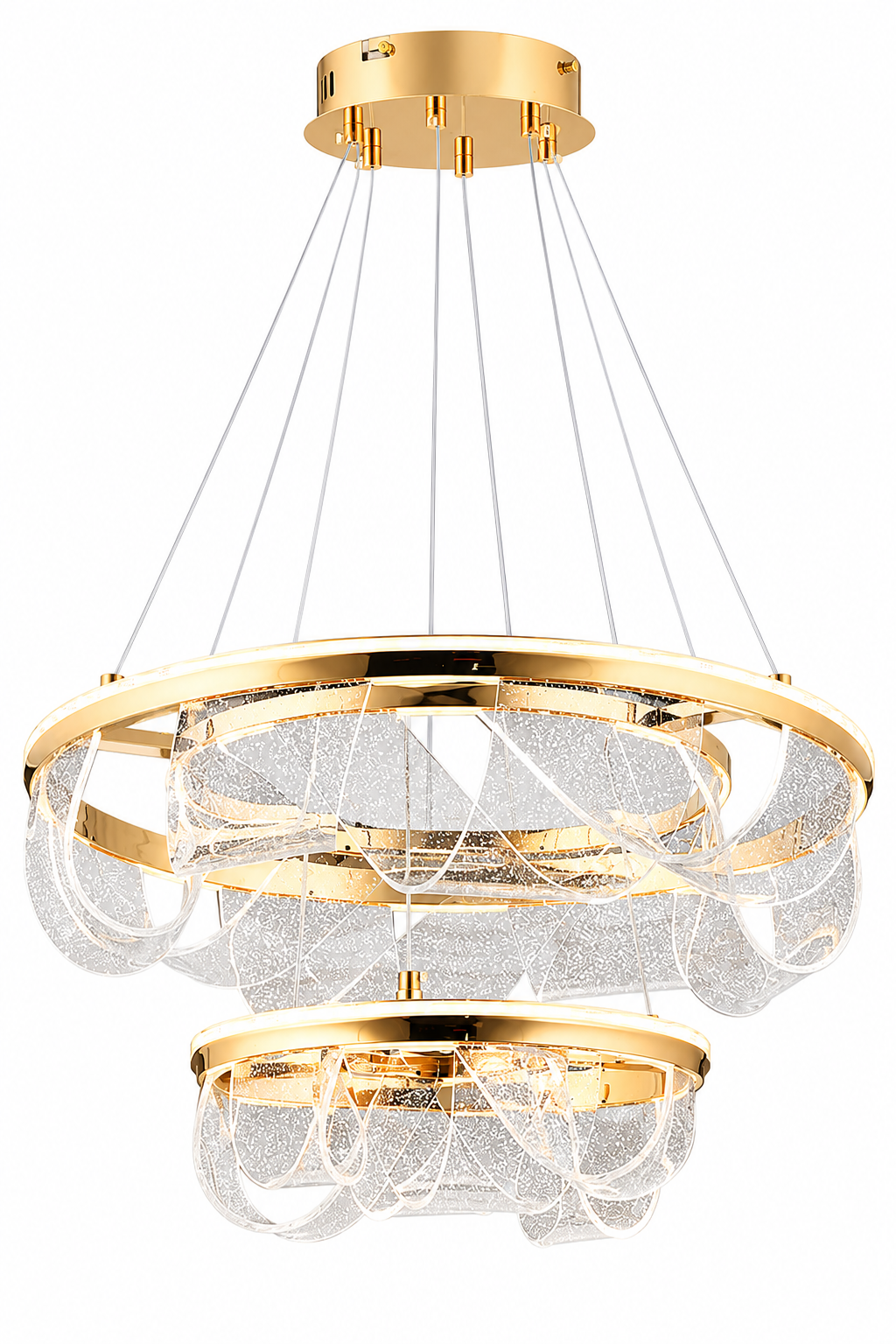 Cordoba Gold Sarkıt Led 2 Katlı Avize Modern Luxury Salon Yatak Odası Avize