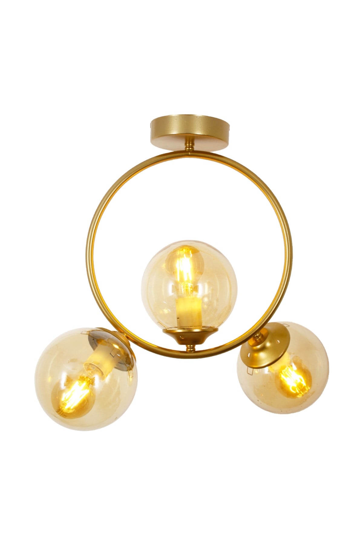 Evren 3 Lü Gold Plafonyer Avize-Bal Camlı