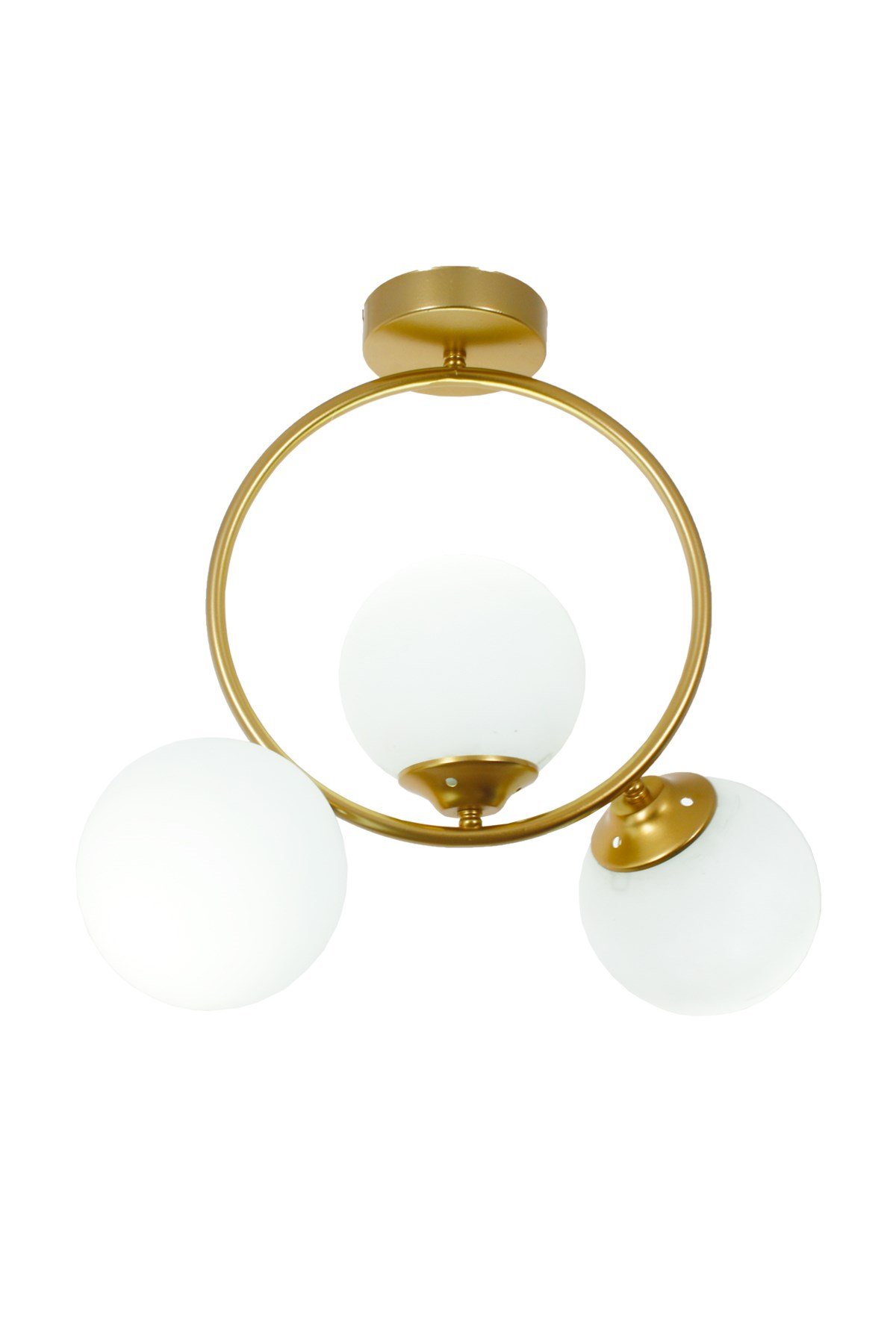 Evren 3 Lü Gold Plafonyer Avize-Beyaz Camlı