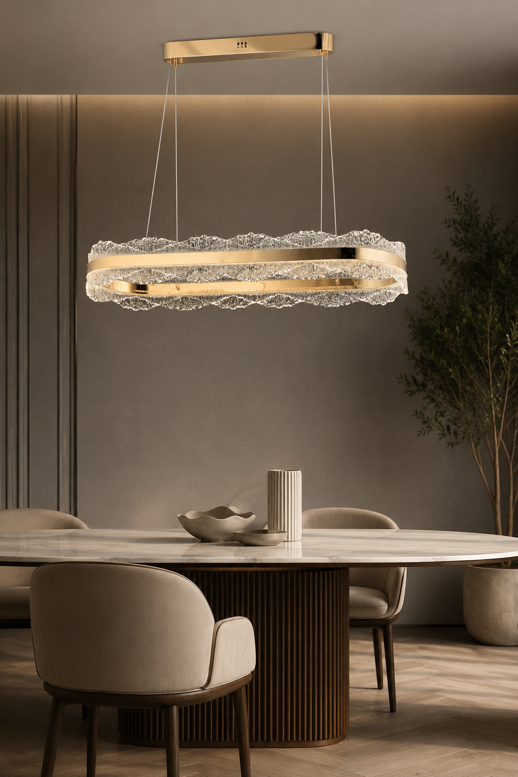 Granada Gold Sarkıt Led Avize Modern Luxury Salon Yemek Masası Üzeri Avize