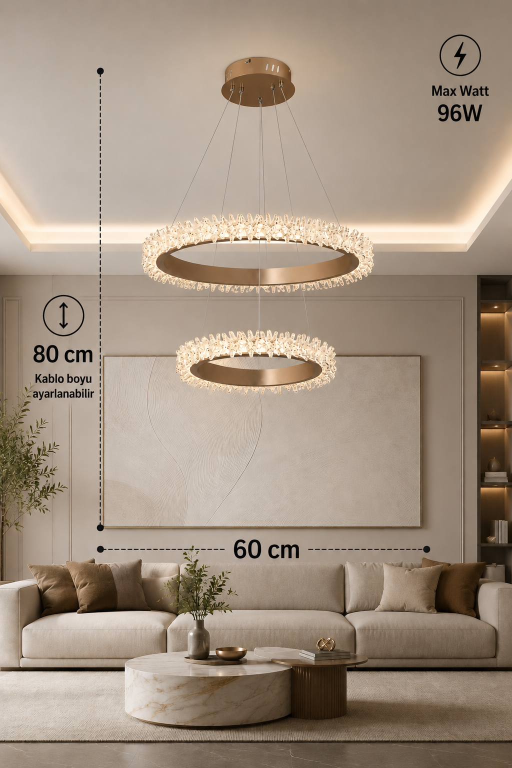 İbiza Bronz Sarkıt 2 Katlı Led Avize Modern Luxury Salon Yatak Odası Avize