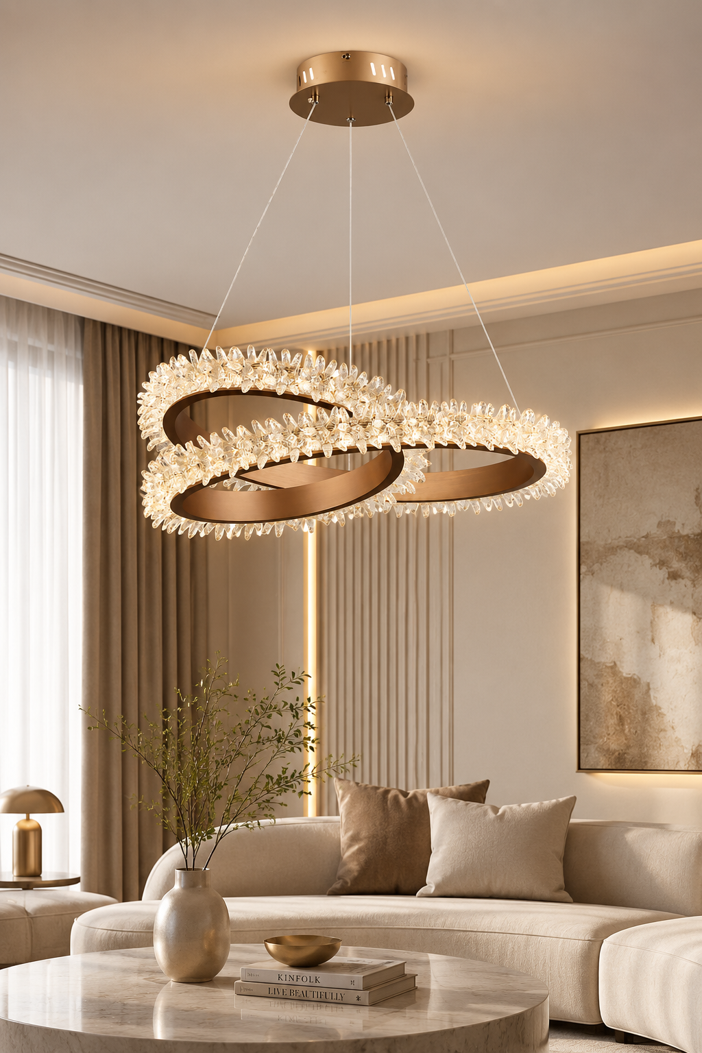 İbiza Bronz Sarkıt Elips Led Avize Modern Luxury Salon Yatak Odası Avize