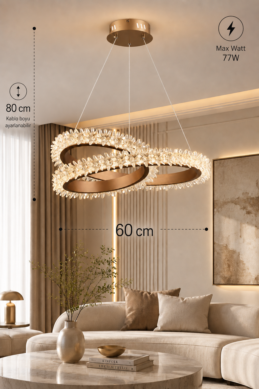 İbiza Bronz Sarkıt Elips Led Avize Modern Luxury Salon Yatak Odası Avize