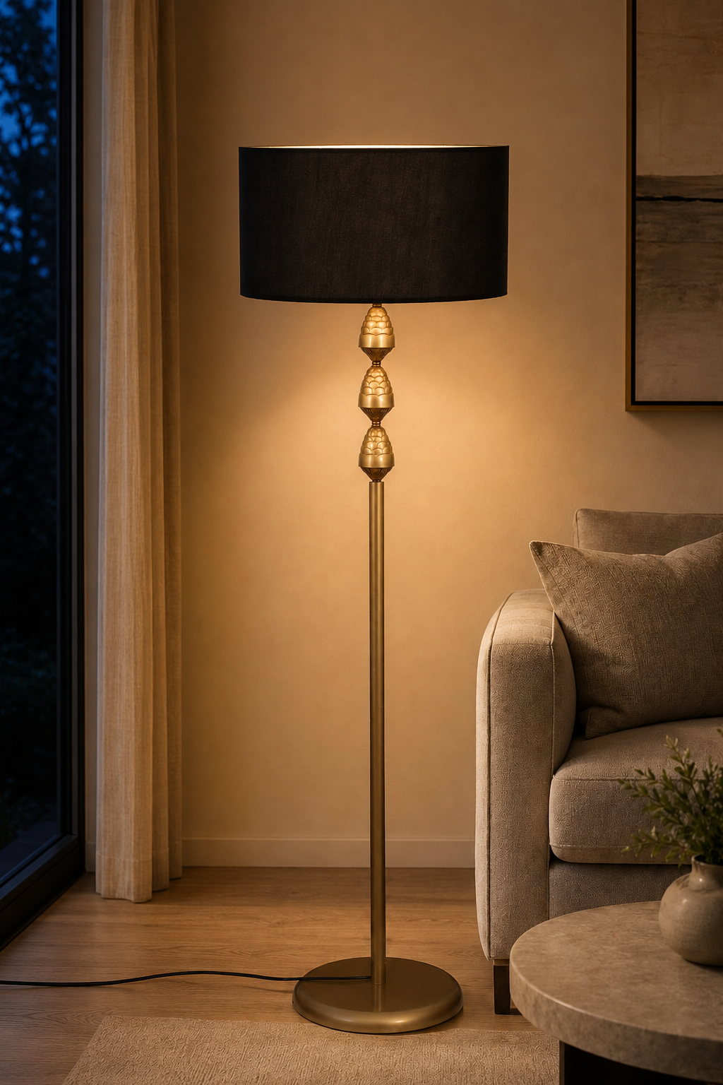 Kozalak Eskitme Metal Ayaklı Lambader Siyah Şapka Modern Salon Yatak Odası Köşe Aydınlatma