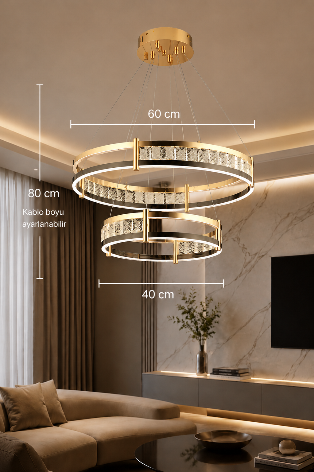 Marbella Sarkıt Led Katlı Avize Modern Luxury Salon Yatak Odası Avize