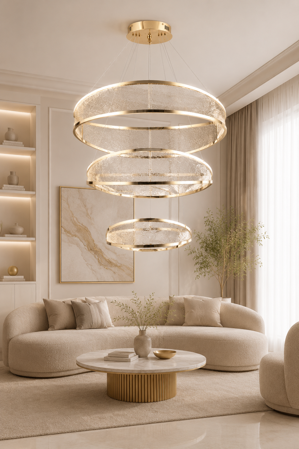 Marisol Gold Sarkıt Led 3 Katlı Avize Modern Luxury Salon Yatak Odası Avize