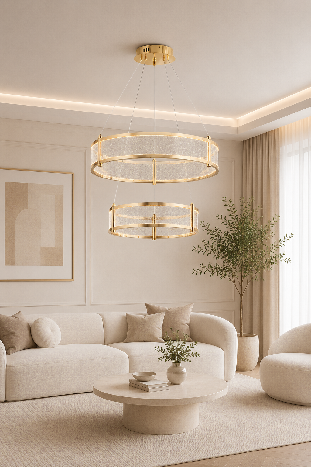 Reina Gold Sarkıt Led 2 Katlı Avize Modern Luxury Salon Yatak Odası Avize