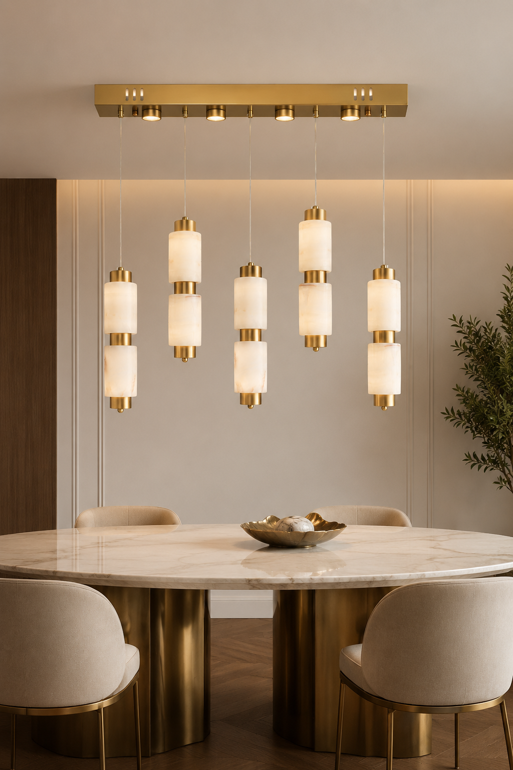 Sevilla  5 li Kutulu  Premium Mermer Camlı Gold Sarkıt Led Avize Modern Luxury Salon Yemek Masası Üzeri Avize