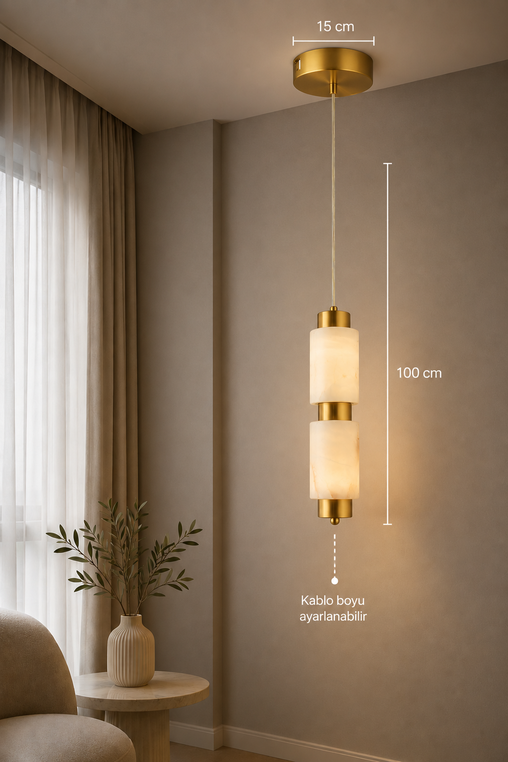 Sevilla Tekli Premium Mermer Camlı Gold Sarkıt Led Avize Modern Luxury Koridor Hol Avizesi 