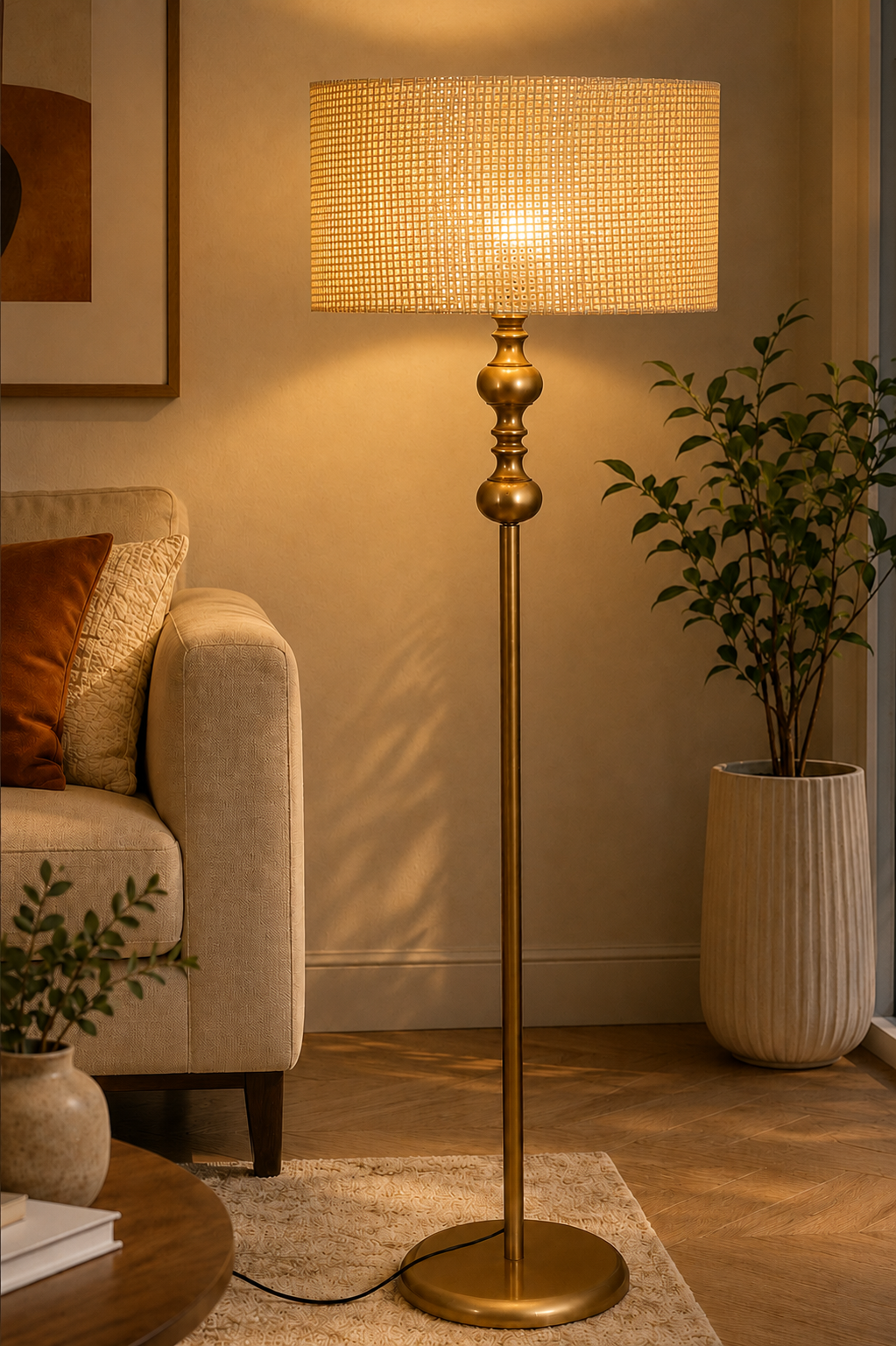 Şimal Eskitme Metal Ayaklı Lambader Koyu Ton Hazeran Kumaş Şapka Modern Salon Yatak Odası Köşe Aydınlatma