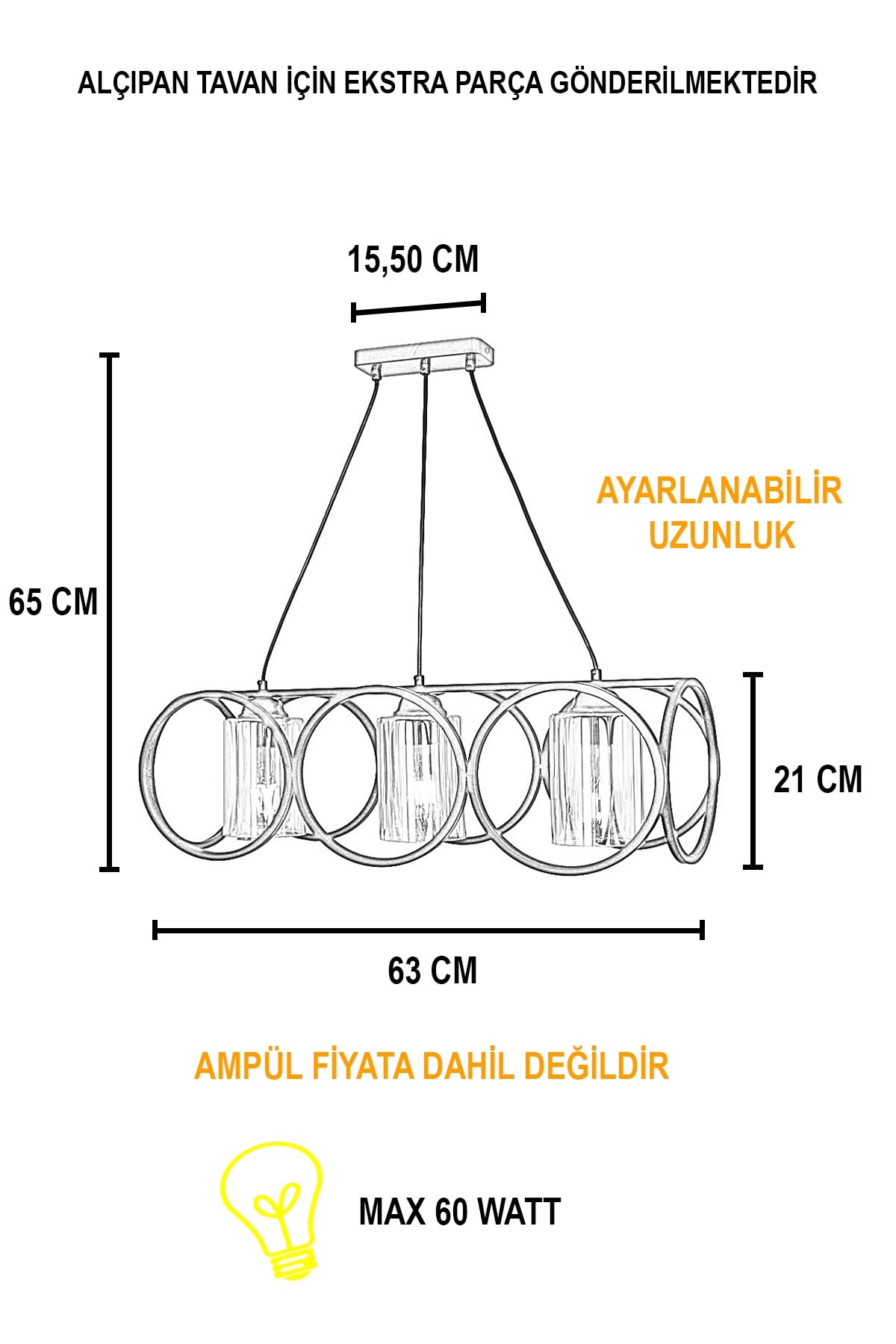 Vegas 3 Lü Siyah Sarkıt Avize-Boru C. 3148 03 0104 03 01